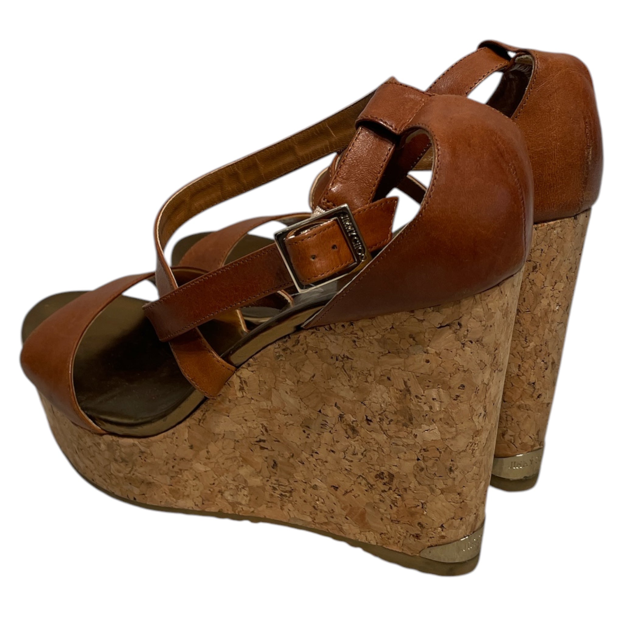 JIMMY CHOO/Espadrilles/EU 41.5/Leather/BRW/strappy wedge view 2