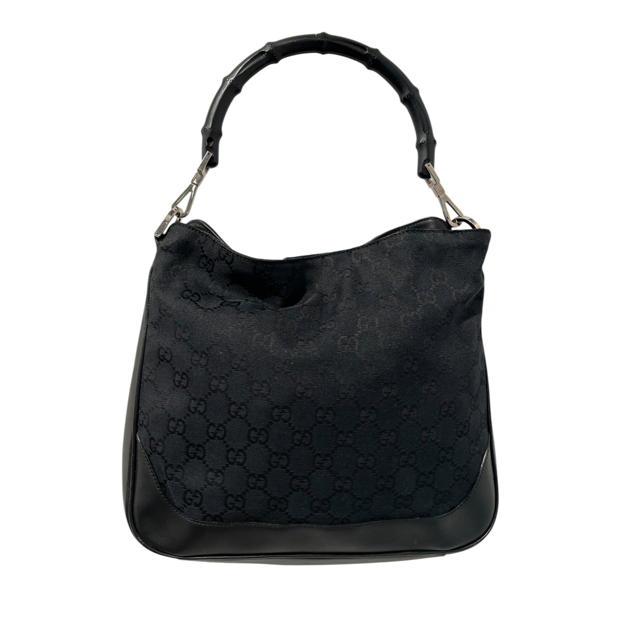 GUCCI/Vintage/Hand Bag/Monogram/Cotton/BLK/CANVAS HOBO W/ BAMBOO HANDLE view 1