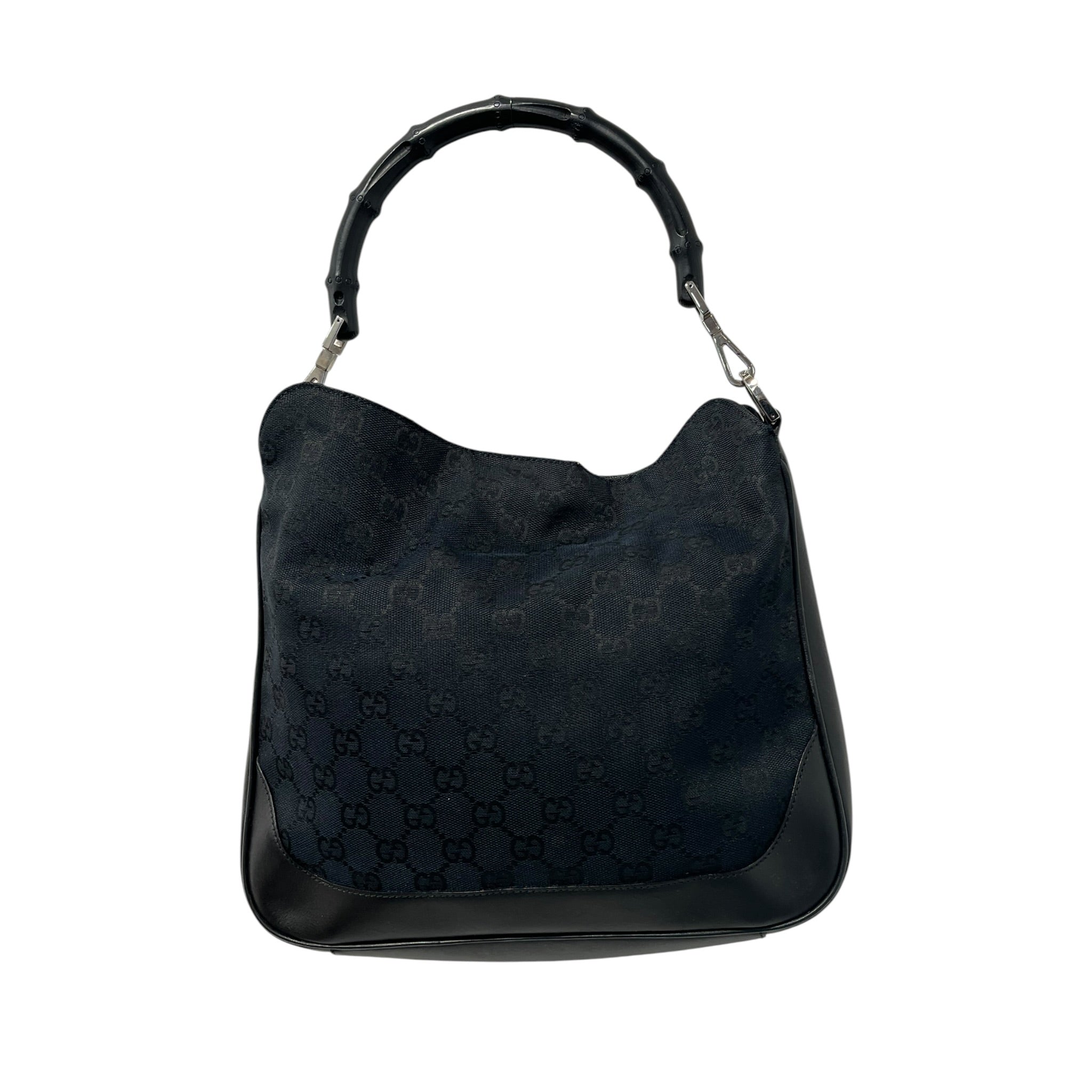 GUCCI/Vintage/Hand Bag/Monogram/Cotton/BLK/CANVAS HOBO W/ BAMBOO HANDLE view 2