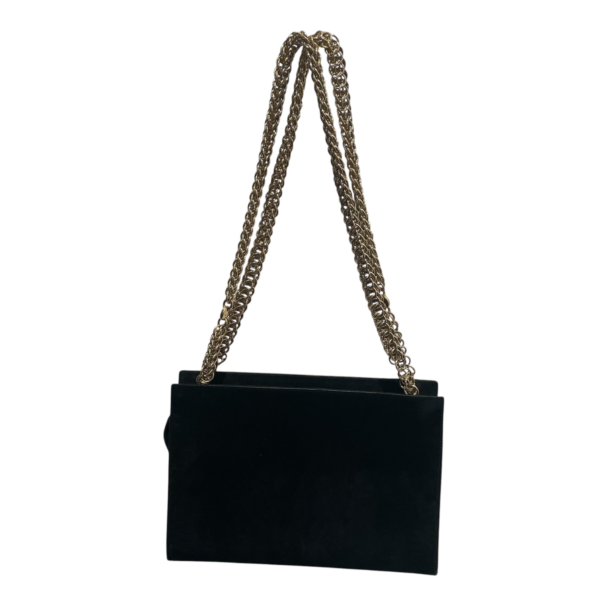Salvatore Ferragamo/Cross Body Bag/Suede/BLK/heavy gold chain view 1
