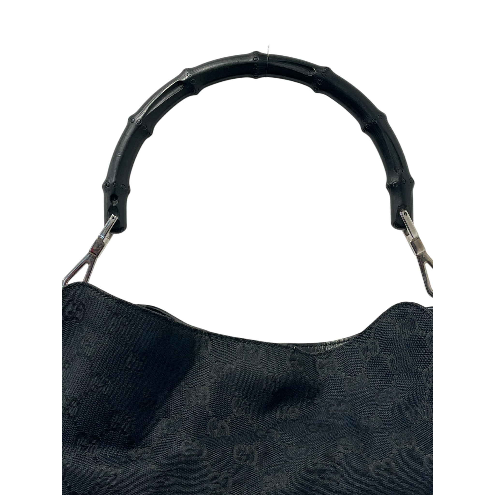GUCCI/Vintage/Hand Bag/Monogram/Cotton/BLK/CANVAS HOBO W/ BAMBOO HANDLE view 3