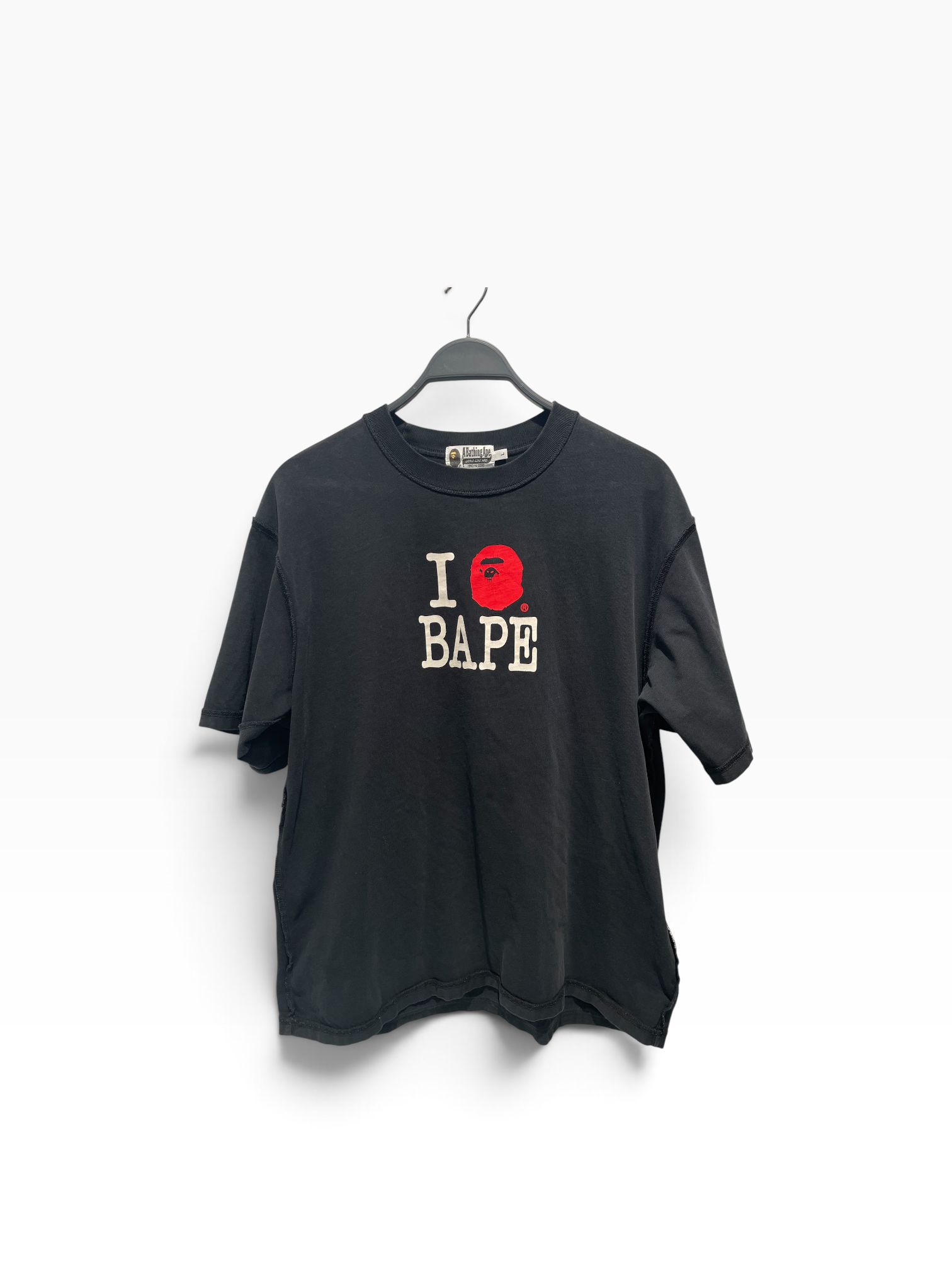 A BATHING APE/T-Shirt/L/Cotton/BLK/I Heart Bape Inside Out shirt view 1