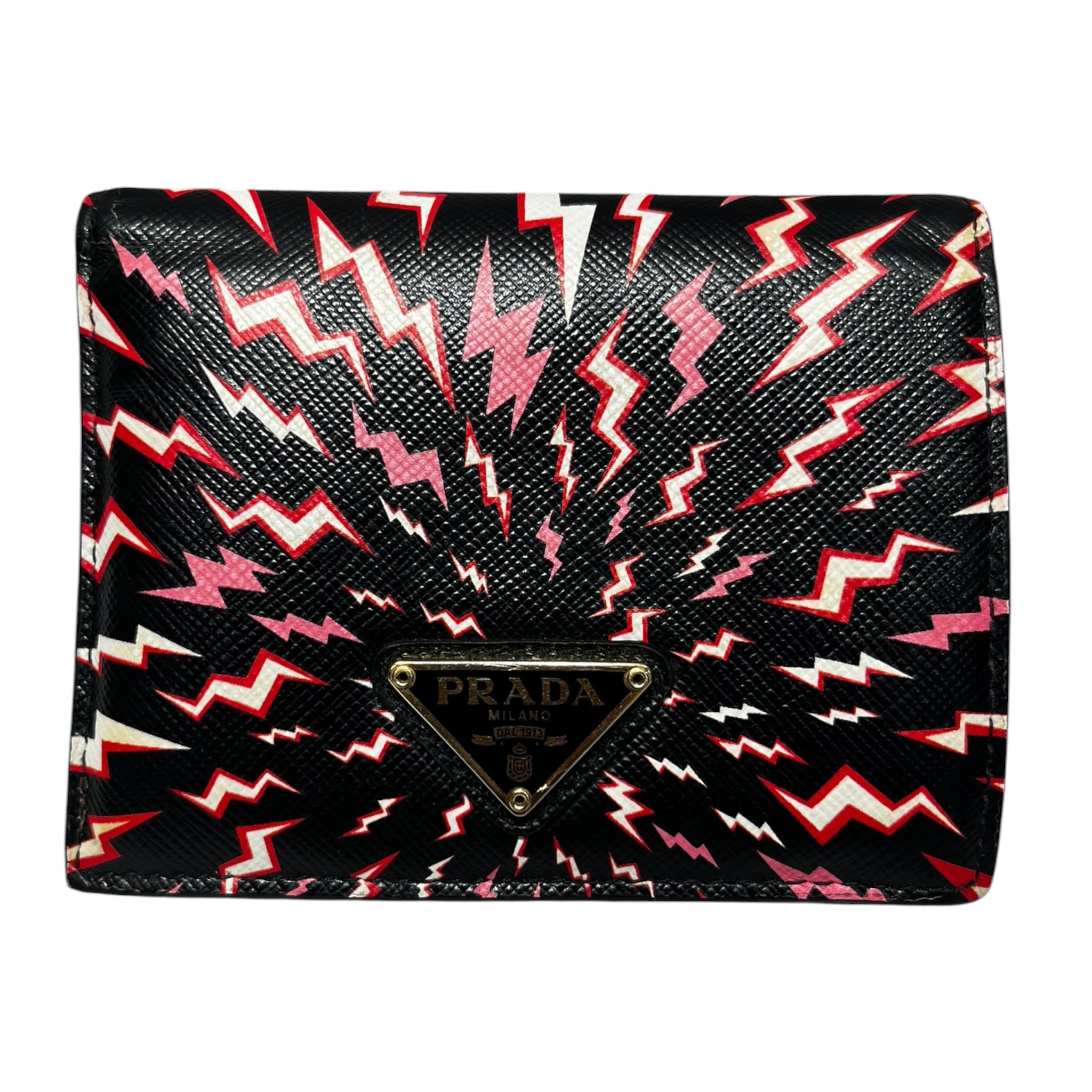 PRADA/Bifold Wallet/All Over Print/Leather/BLK/M's/Lightning Saffiano view 1