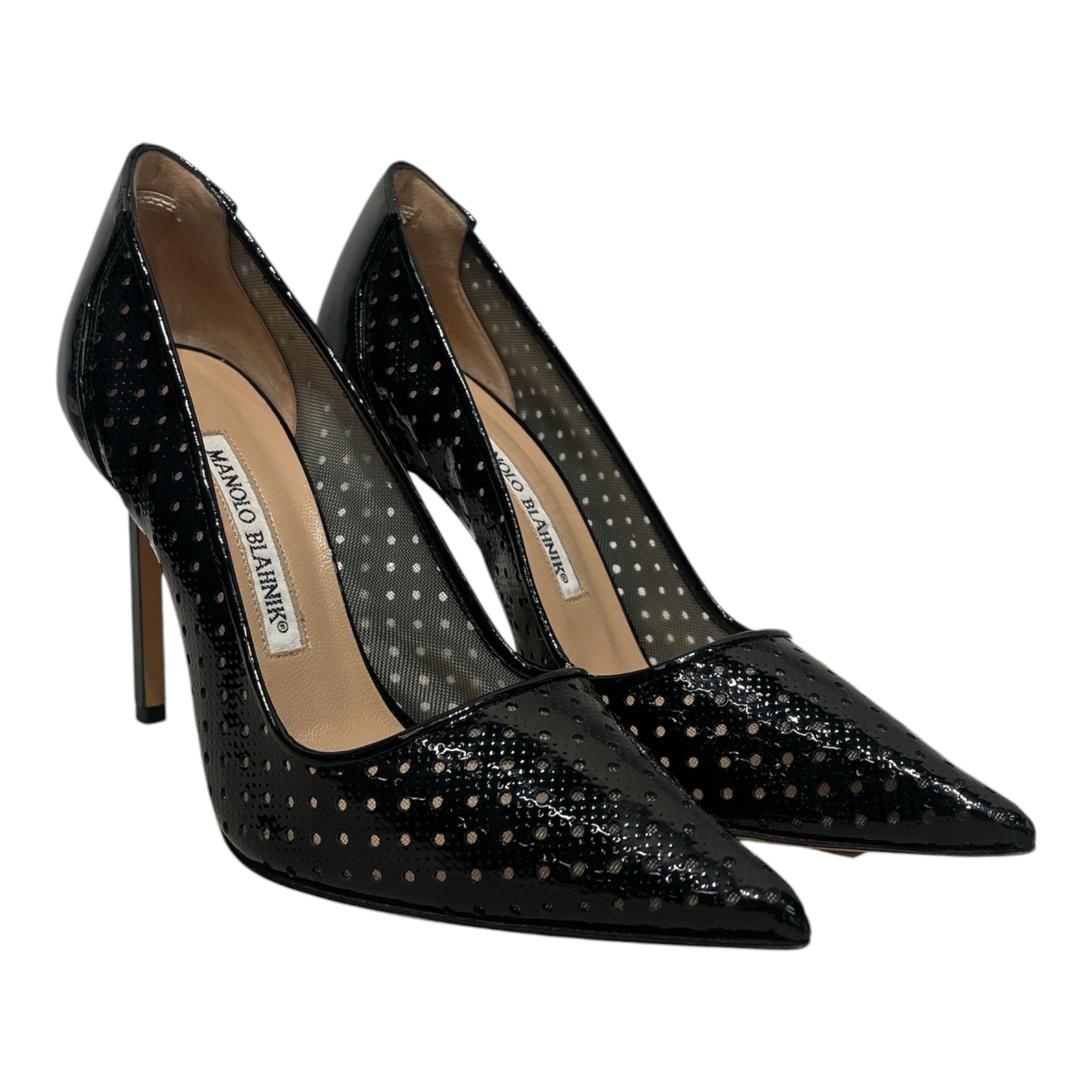 MANOLO BLAHNIK/Heels/EU 37/Polka dot/Leather/BLK/PATENT LEATHER BB CLASSIC PUMP view 1