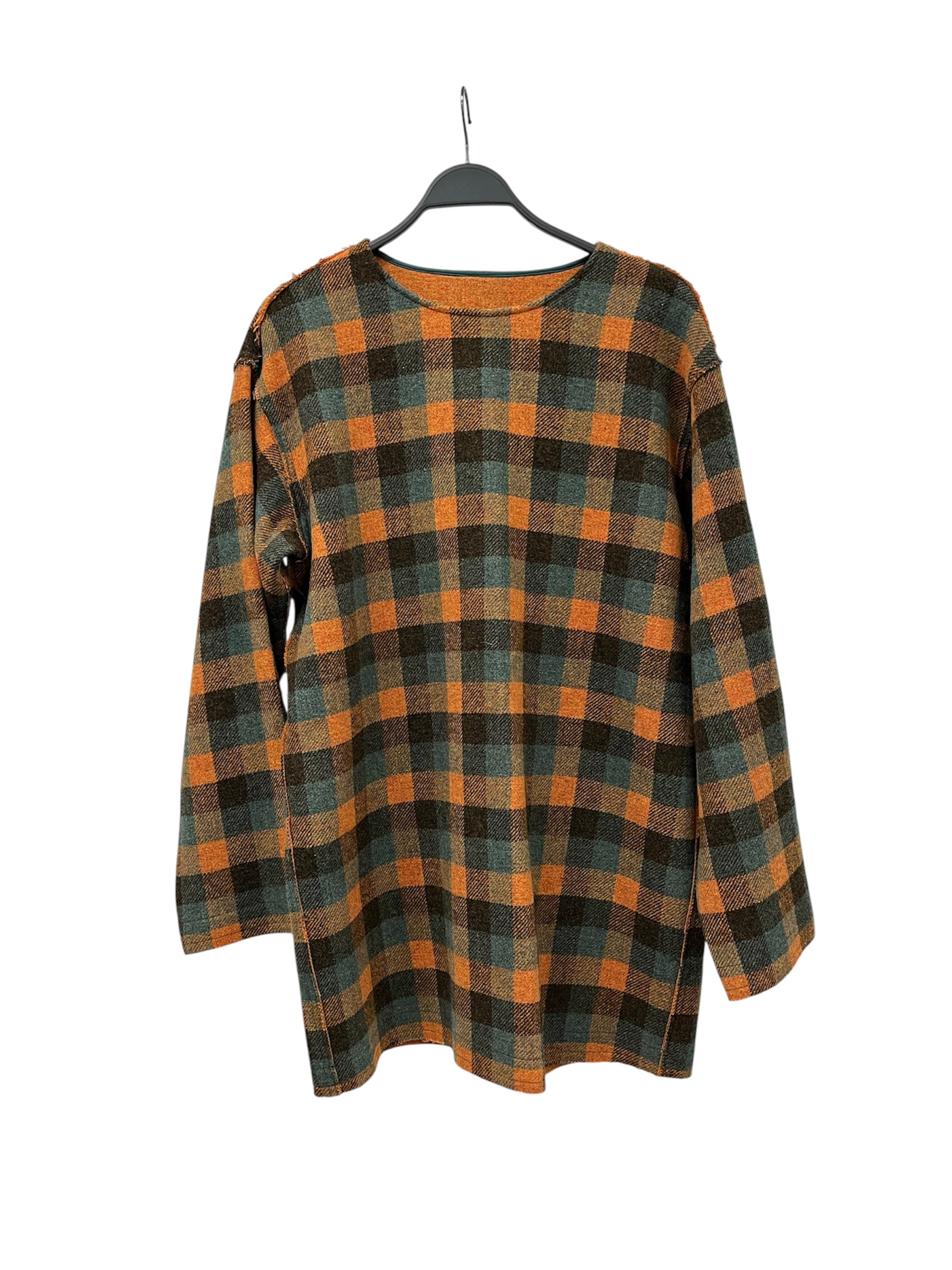 MM6/Tunic Dress/36/Plaid/Wool/ORN/Midi Length/BLUE ORANGE BROWN PLAID view 1