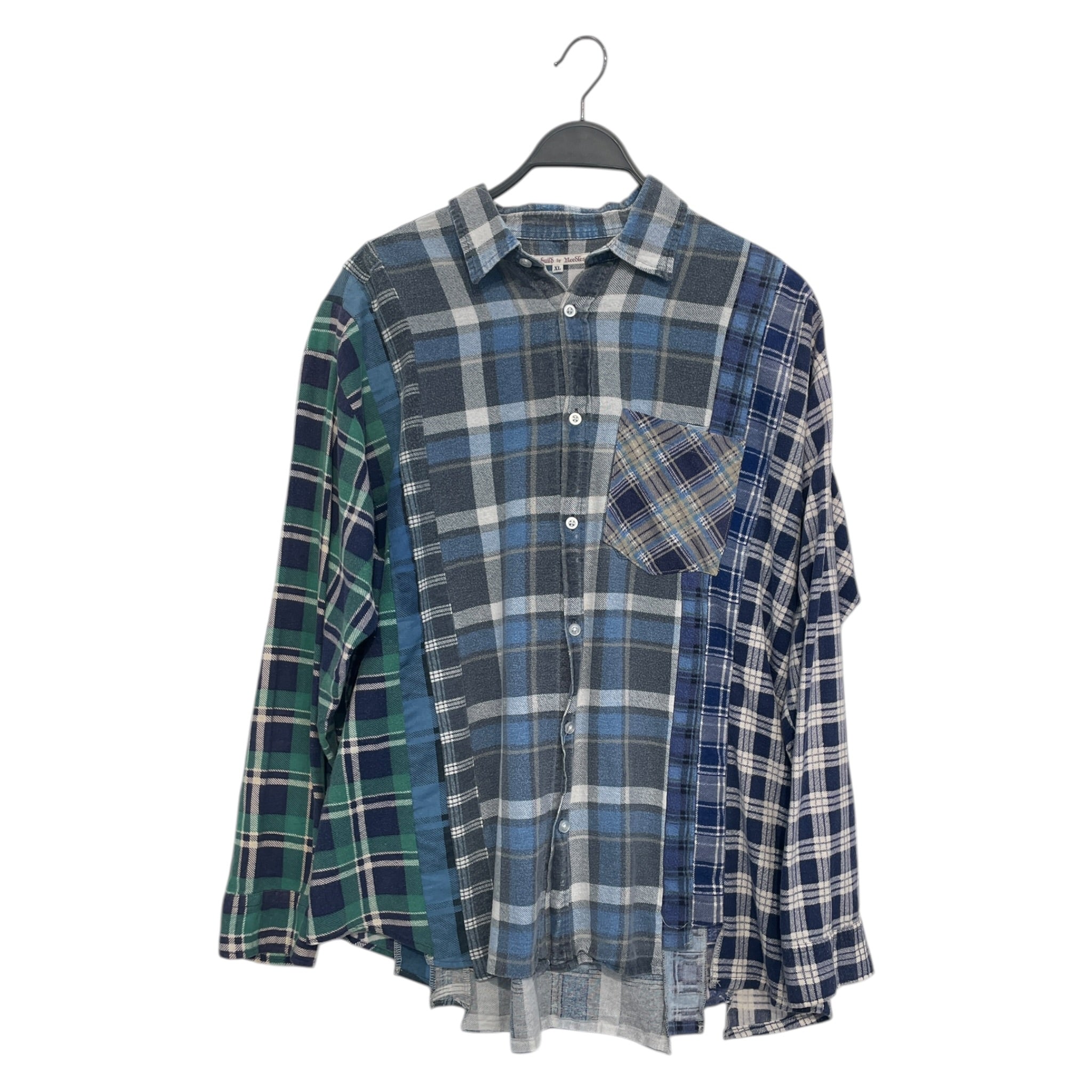 Rebuild by Needles/Flannel Shirt/XL/Cotton/BLU/Plaid/asymetrical flannel view 1