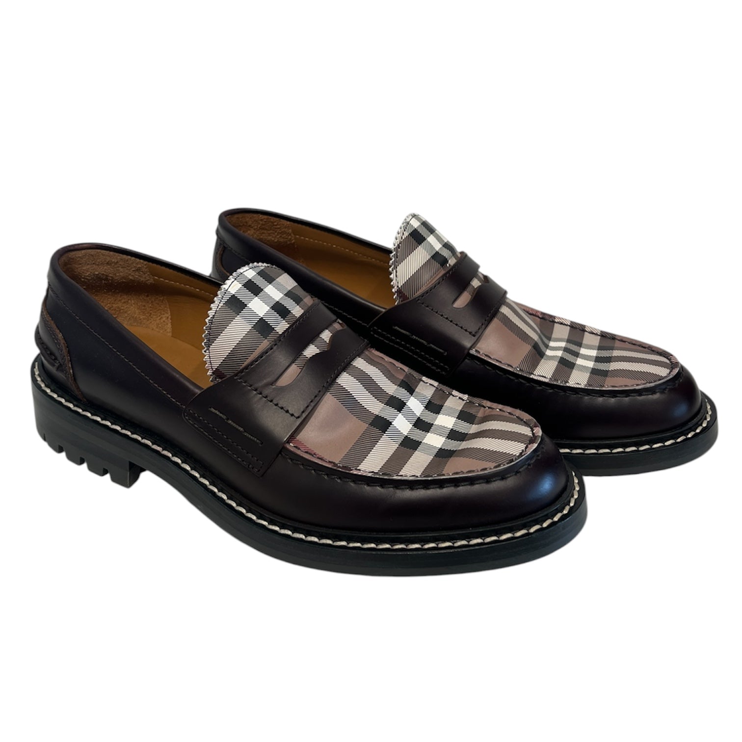 BURBERRY/Loafers/EU 39/Plaid/Leather/BRW/Slip-on/plaid top, brwn loafer view 1