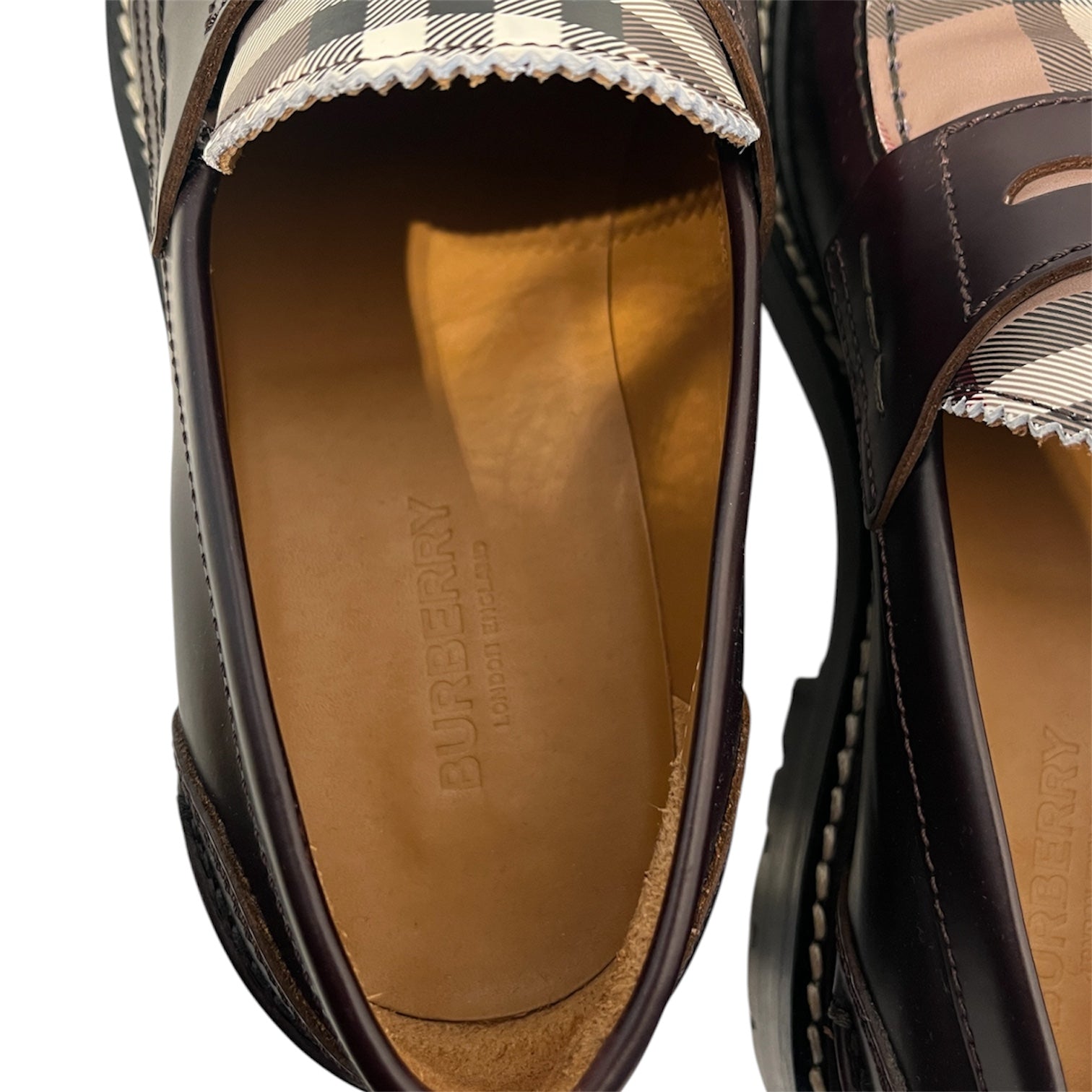 BURBERRY/Loafers/EU 39/Plaid/Leather/BRW/Slip-on/plaid top, brwn loafer view 3