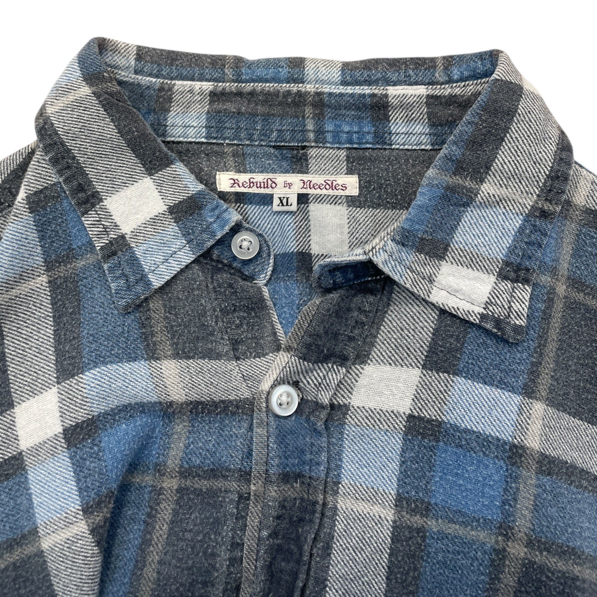 Rebuild by Needles/Flannel Shirt/XL/Cotton/BLU/Plaid/asymetrical flannel view 3