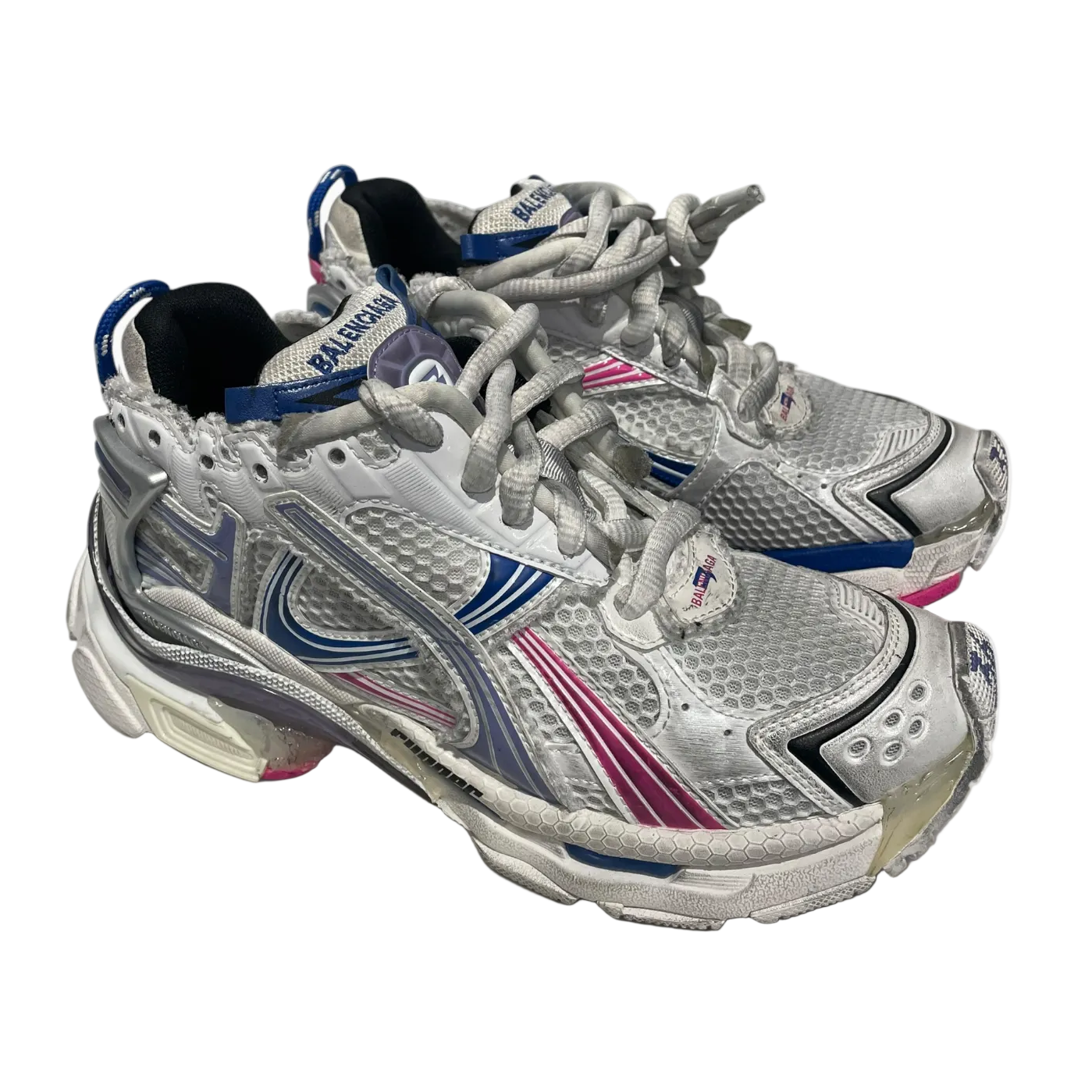 BALENCIAGA/Low-Sneakers/US 6/Cotton/GRY/Blue/ PNK/ SLVR RUNNER view 1