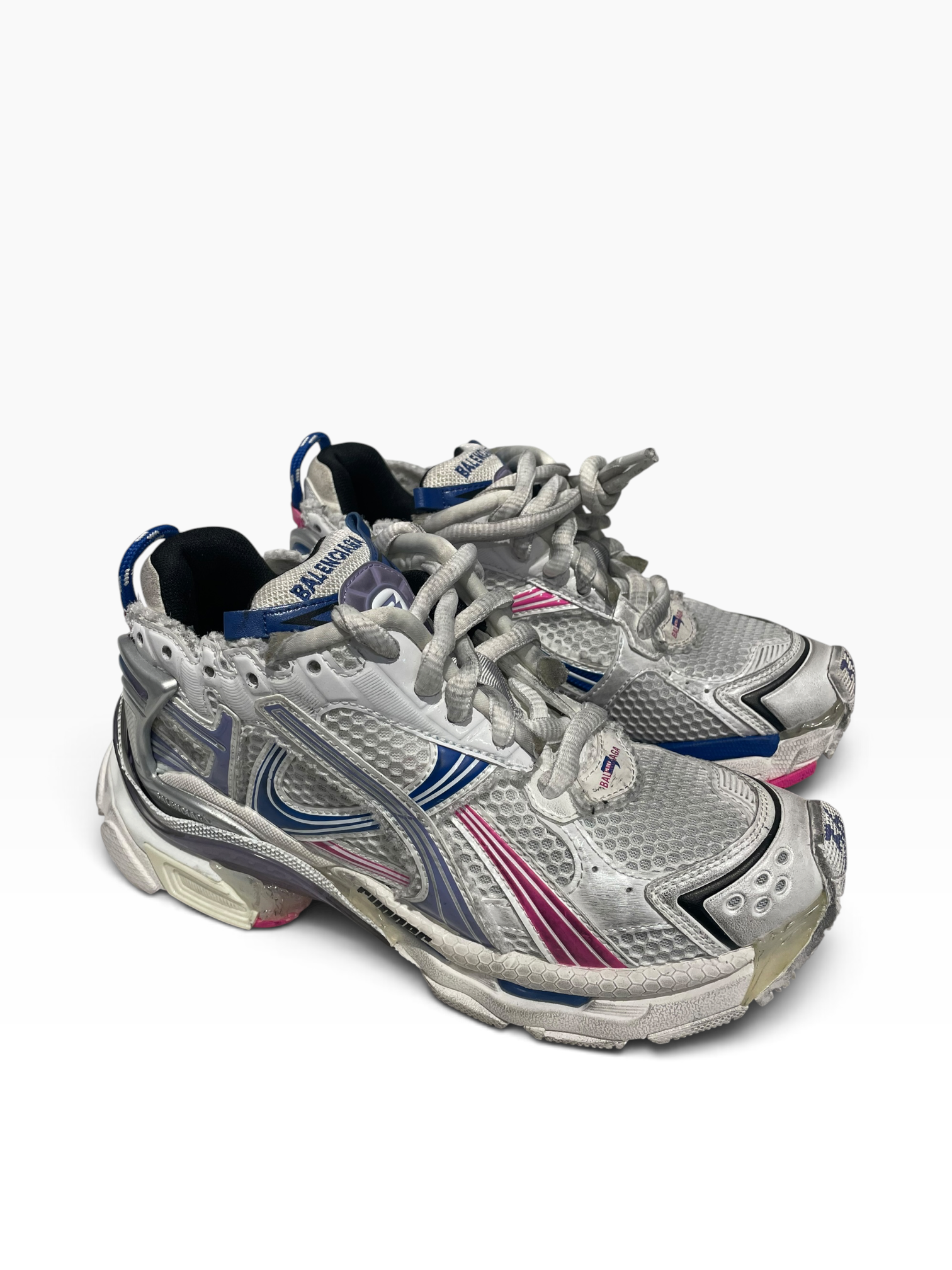 BALENCIAGA/Low-Sneakers/US 6/Cotton/GRY/Blue/ PNK/ SLVR RUNNER view 1