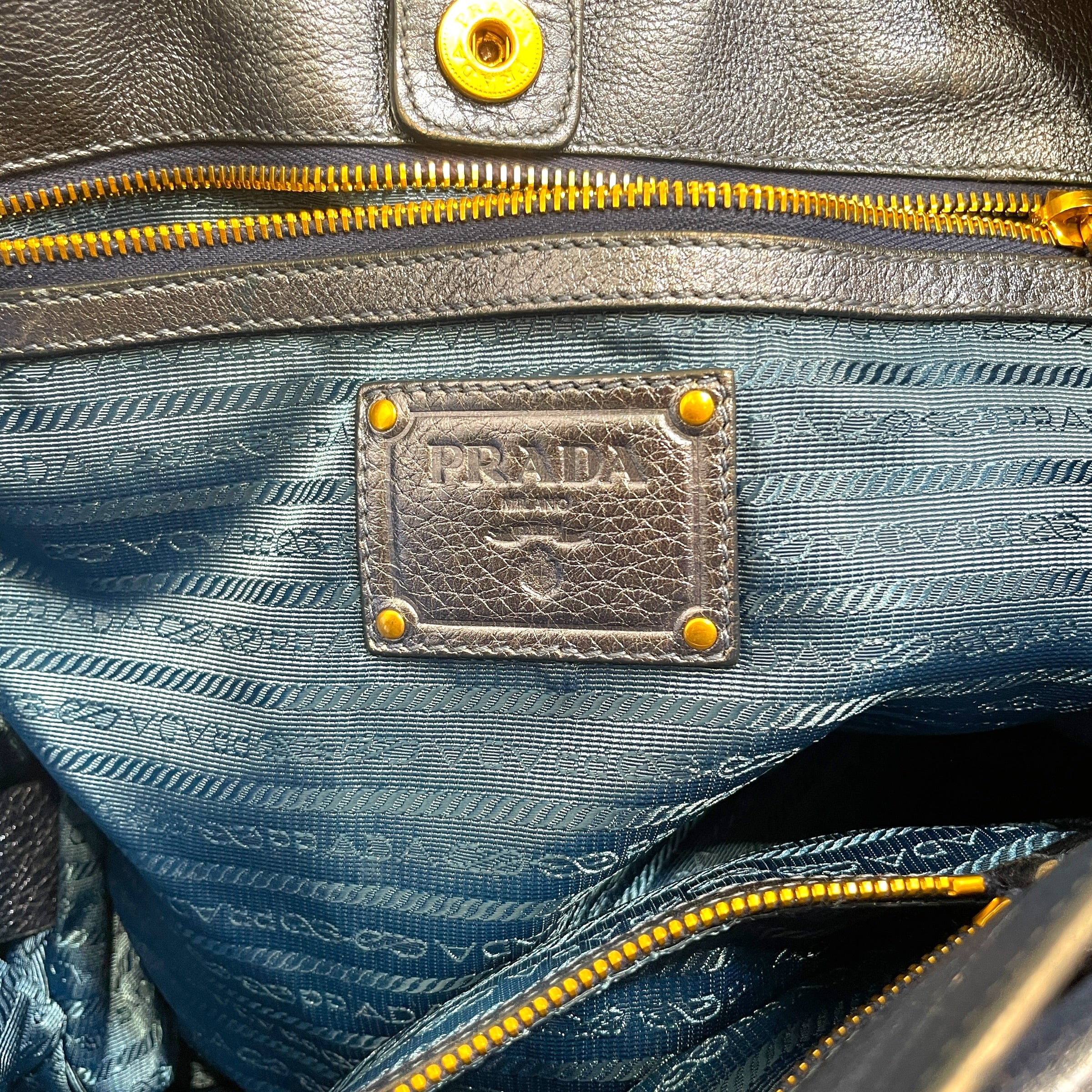PRADA/Hand Bag/Leather/BLU/Metallic Vitello Danio Tote view 7