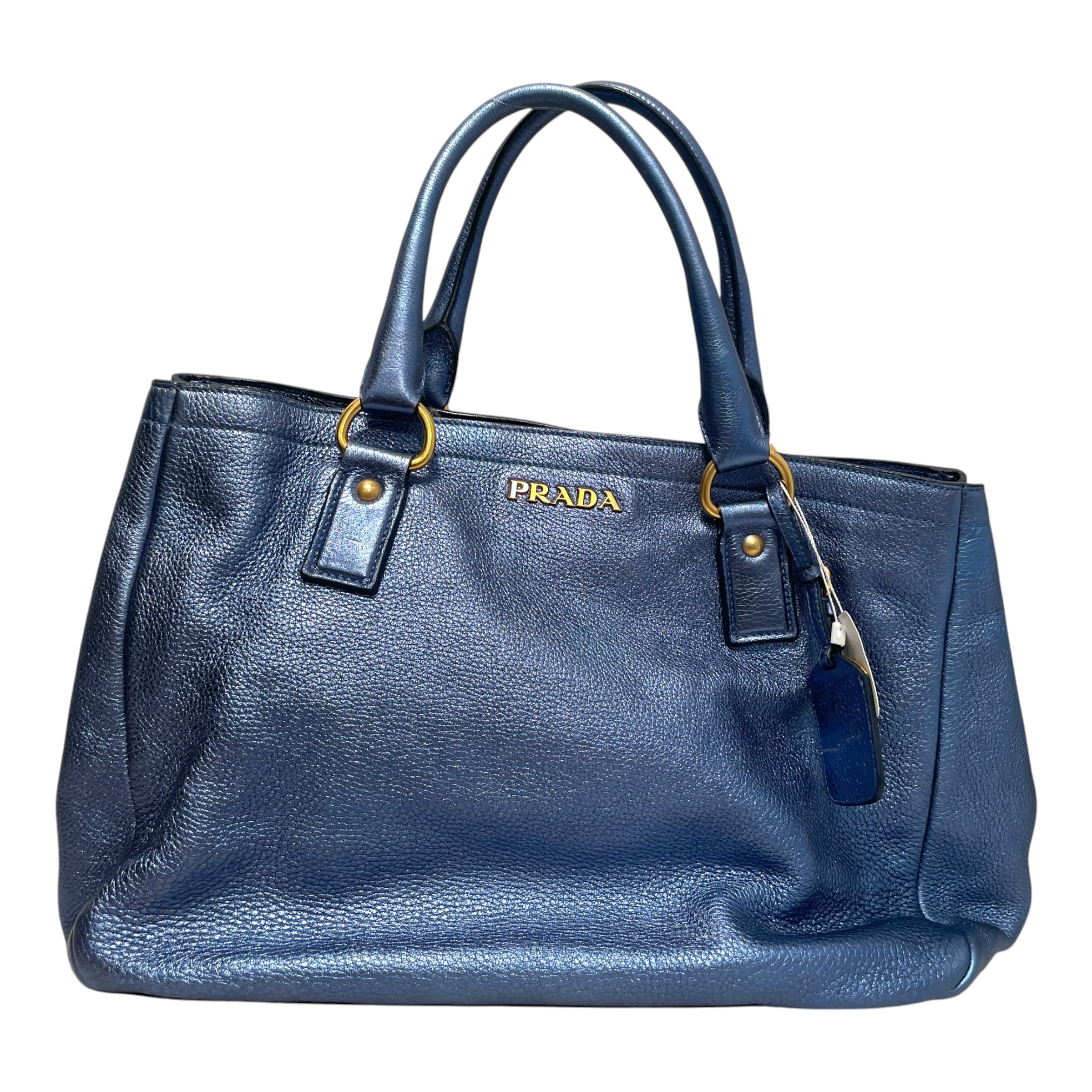 PRADA/Hand Bag/Leather/BLU/Metallic Vitello Danio Tote view 1