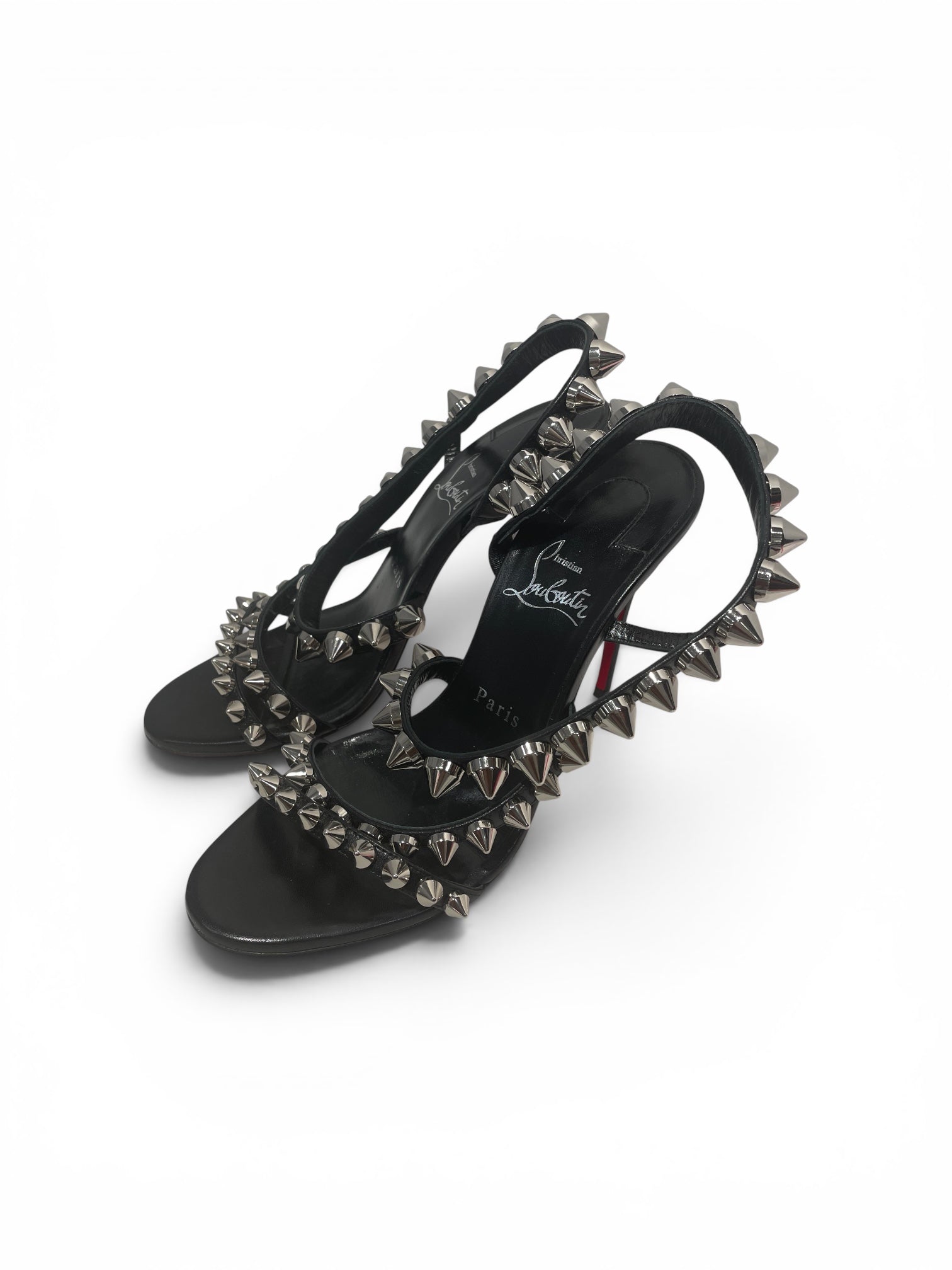 Christian Louboutin/Heels/US 7/Leather/BLK/Black Spikita Strap 100 Heels view 2