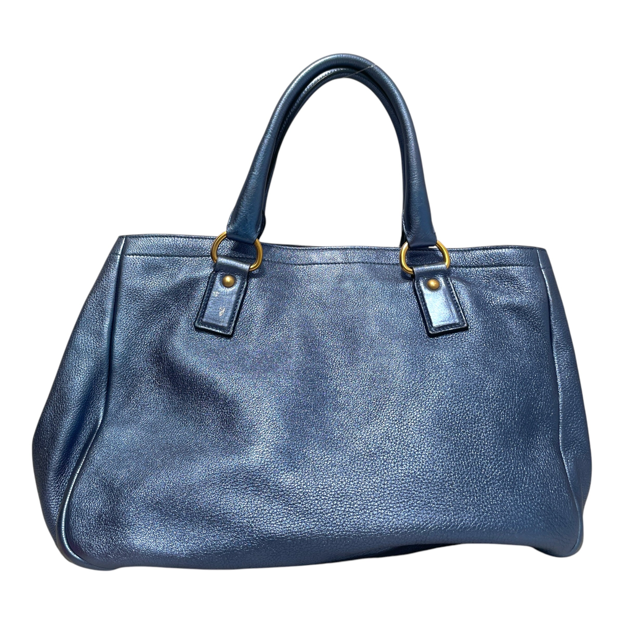 PRADA/Hand Bag/Leather/BLU/Metallic Vitello Danio Tote view 3