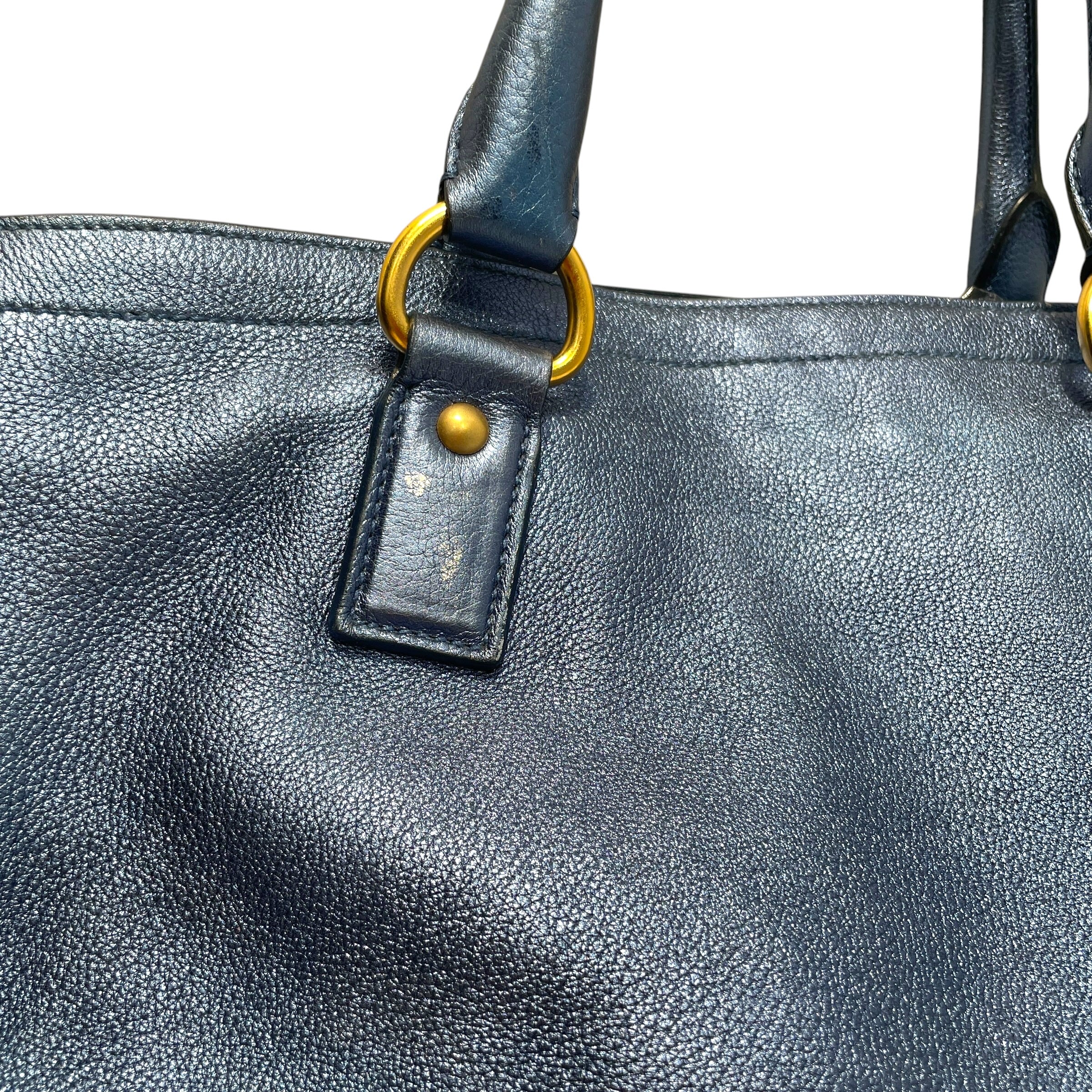 PRADA/Hand Bag/Leather/BLU/Metallic Vitello Danio Tote view 4