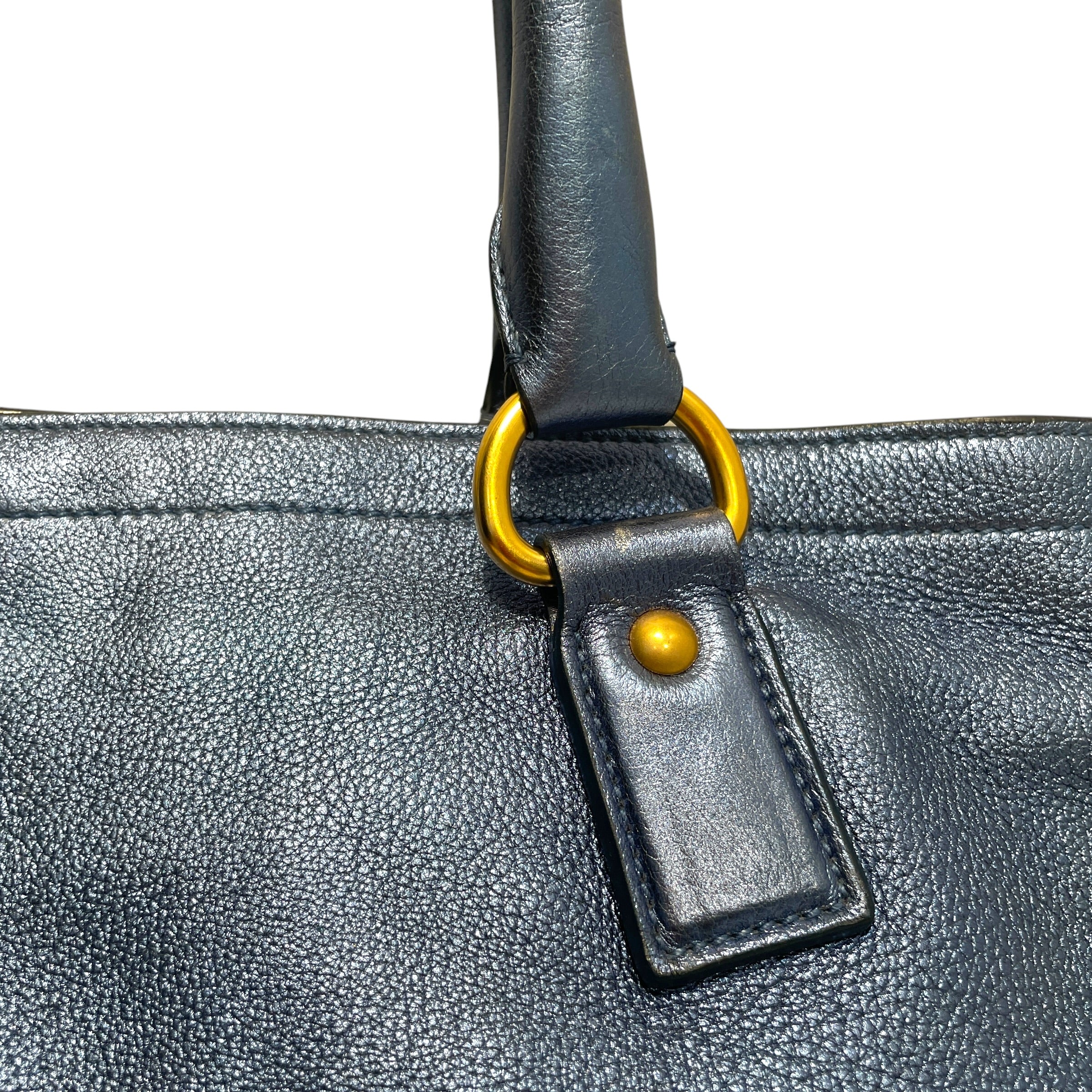 PRADA/Hand Bag/Leather/BLU/Metallic Vitello Danio Tote view 5