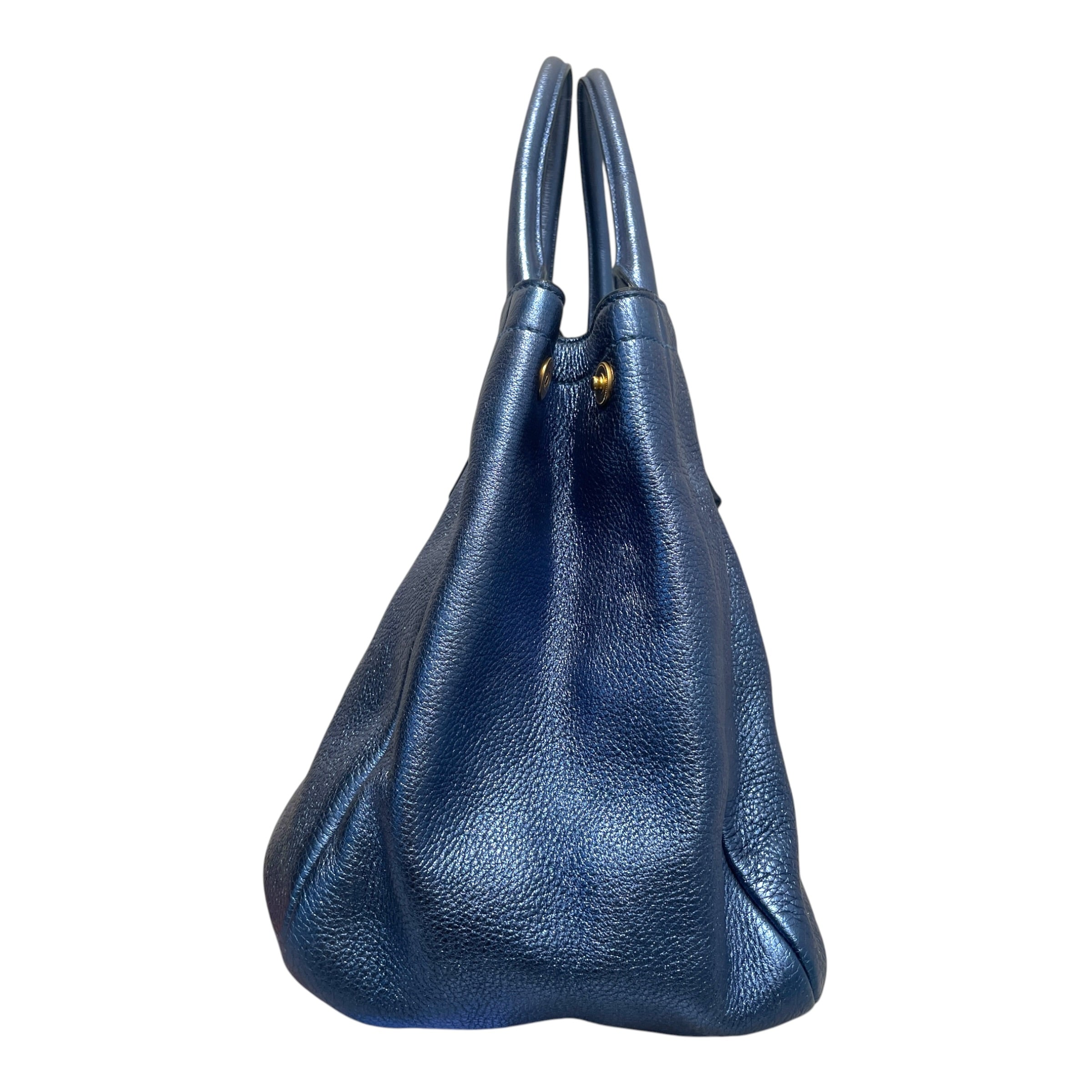 PRADA/Hand Bag/Leather/BLU/Metallic Vitello Danio Tote view 6