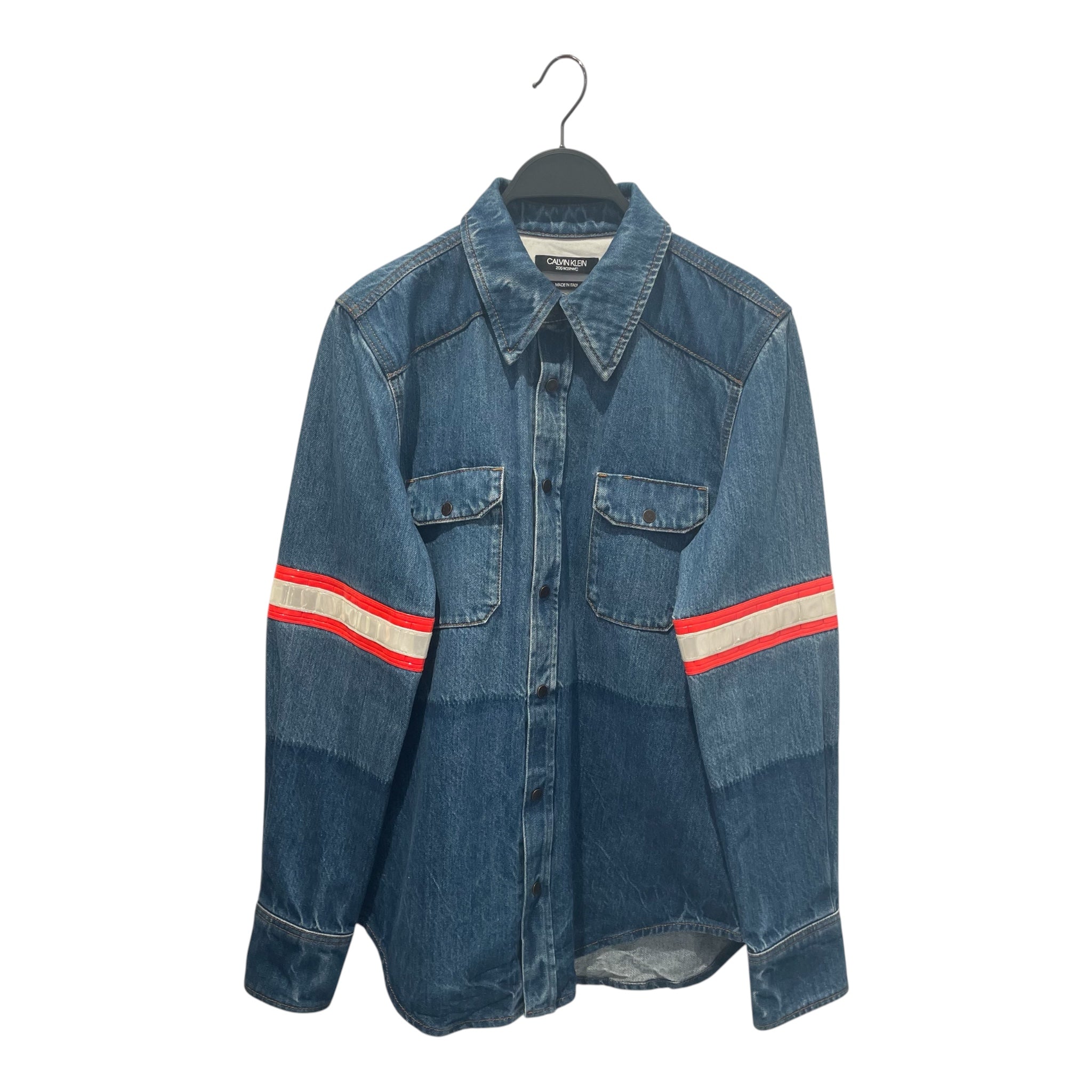 Calvin Klein 205W39NYC/RAF SIMONS/LS Shirt/S/Denim/BLU/Work/Stripe/ORNG REFLECTIVE STRIPES view 1