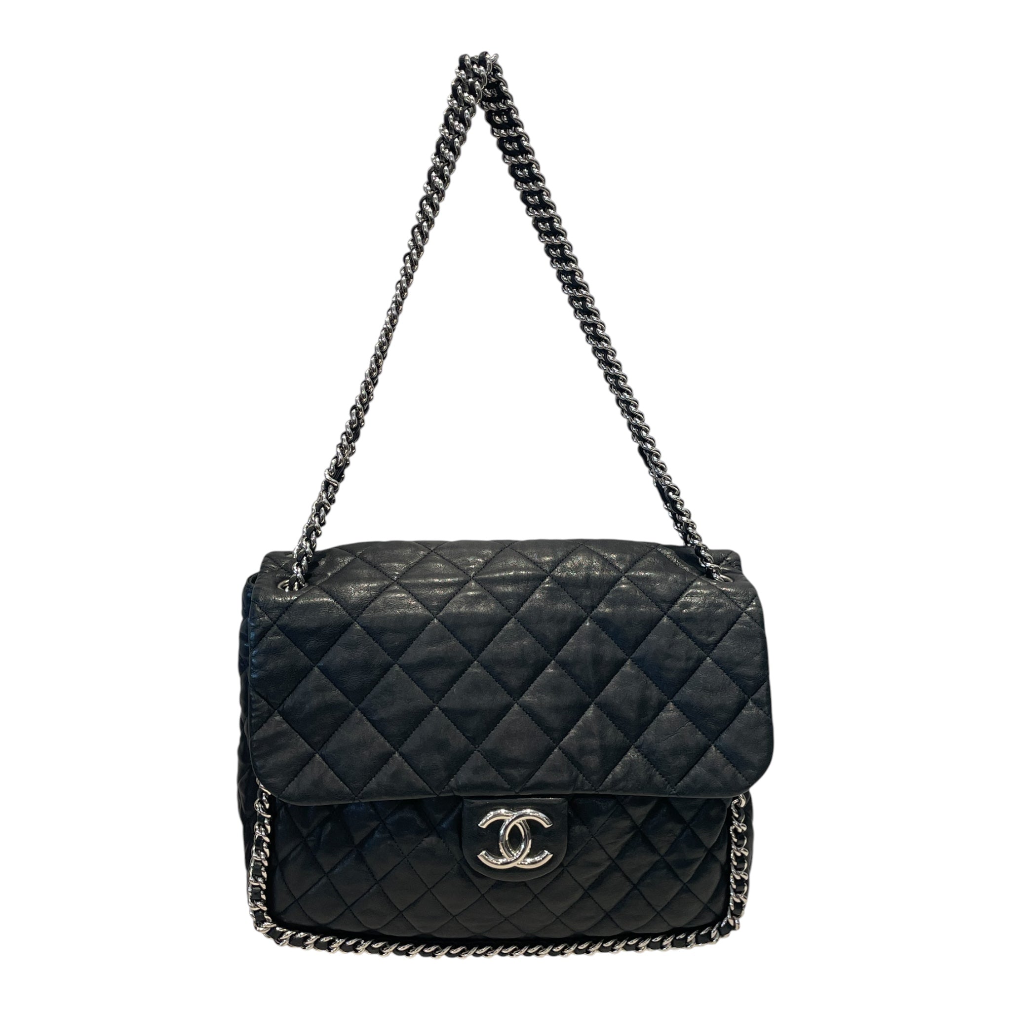 CHANEL/Hand Bag/Leather/BLK/Maxi Chain Around Flap Bag view 1