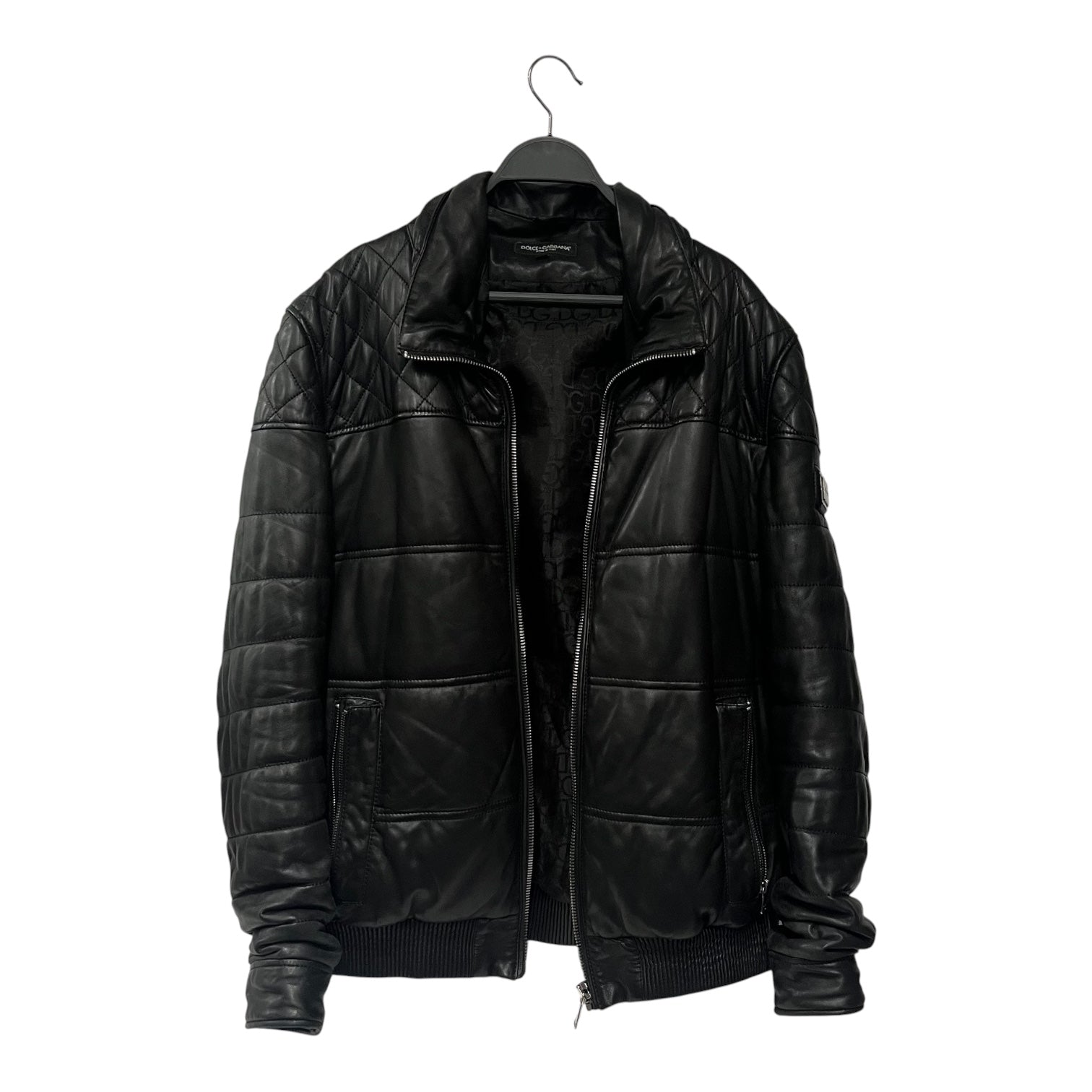 DOLCE&GABBANA/Puffer Jkt/L/Lambskin/BLK/QUILTED SHOULDERS view 1