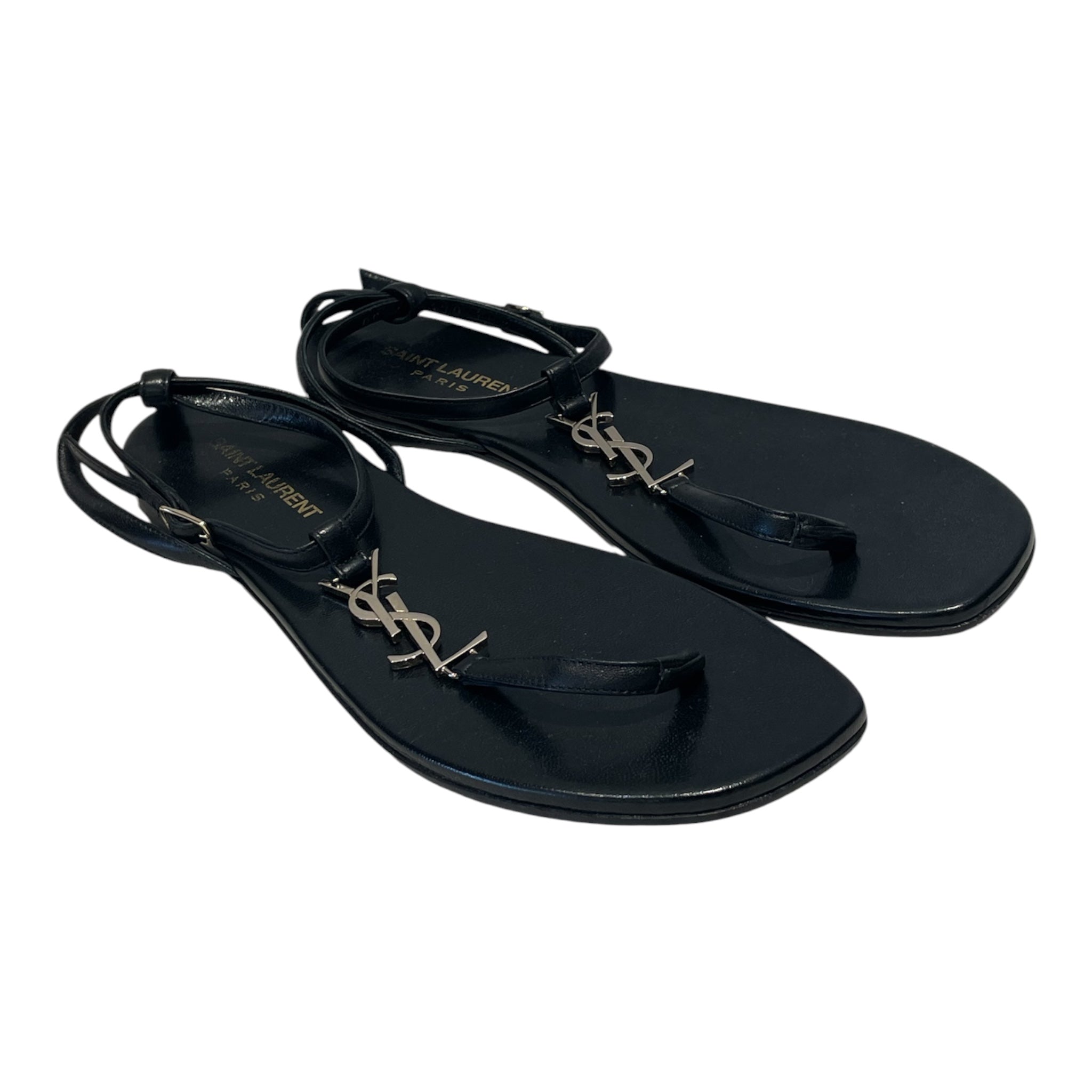 SAINT LAURENT/Sandals/EU 38.5/Leather/BLK/Cassandra Gold view 1