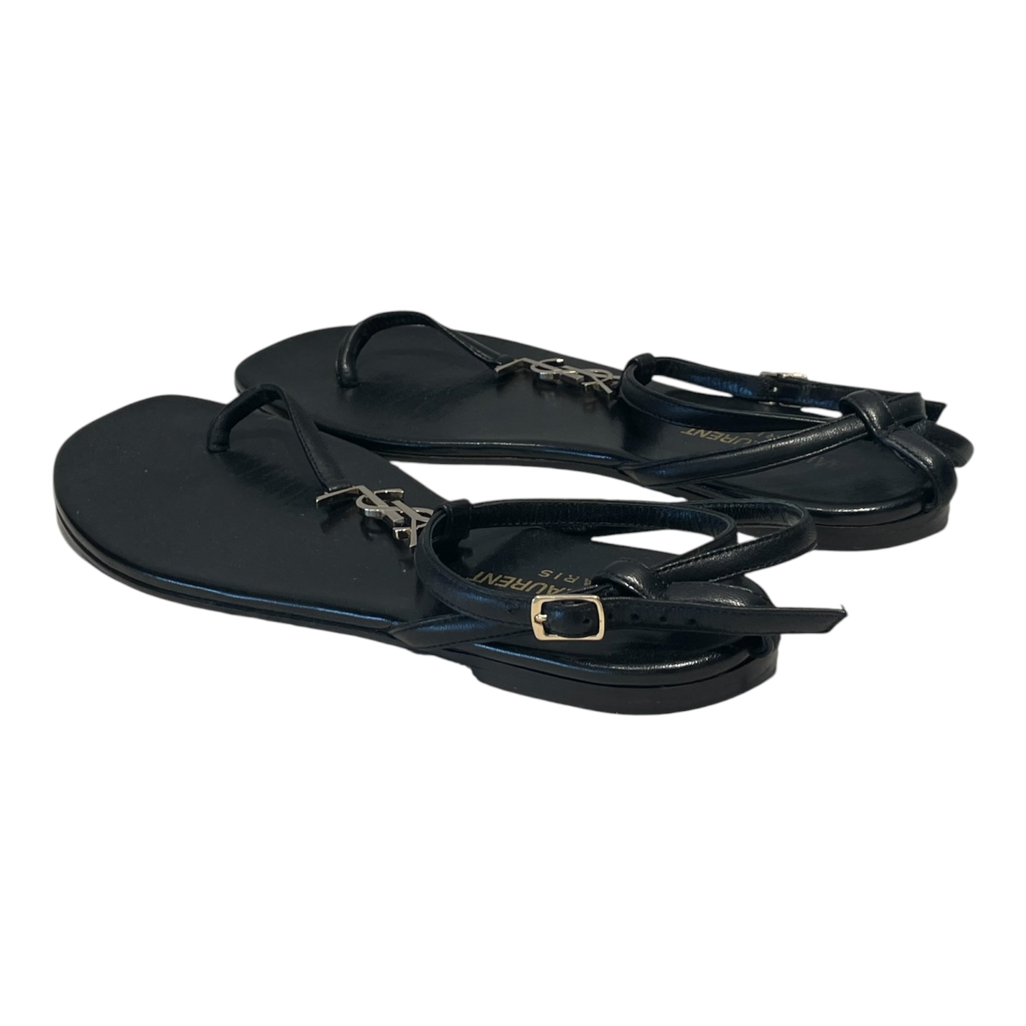 SAINT LAURENT/Sandals/EU 38.5/Leather/BLK/Cassandra Gold view 2