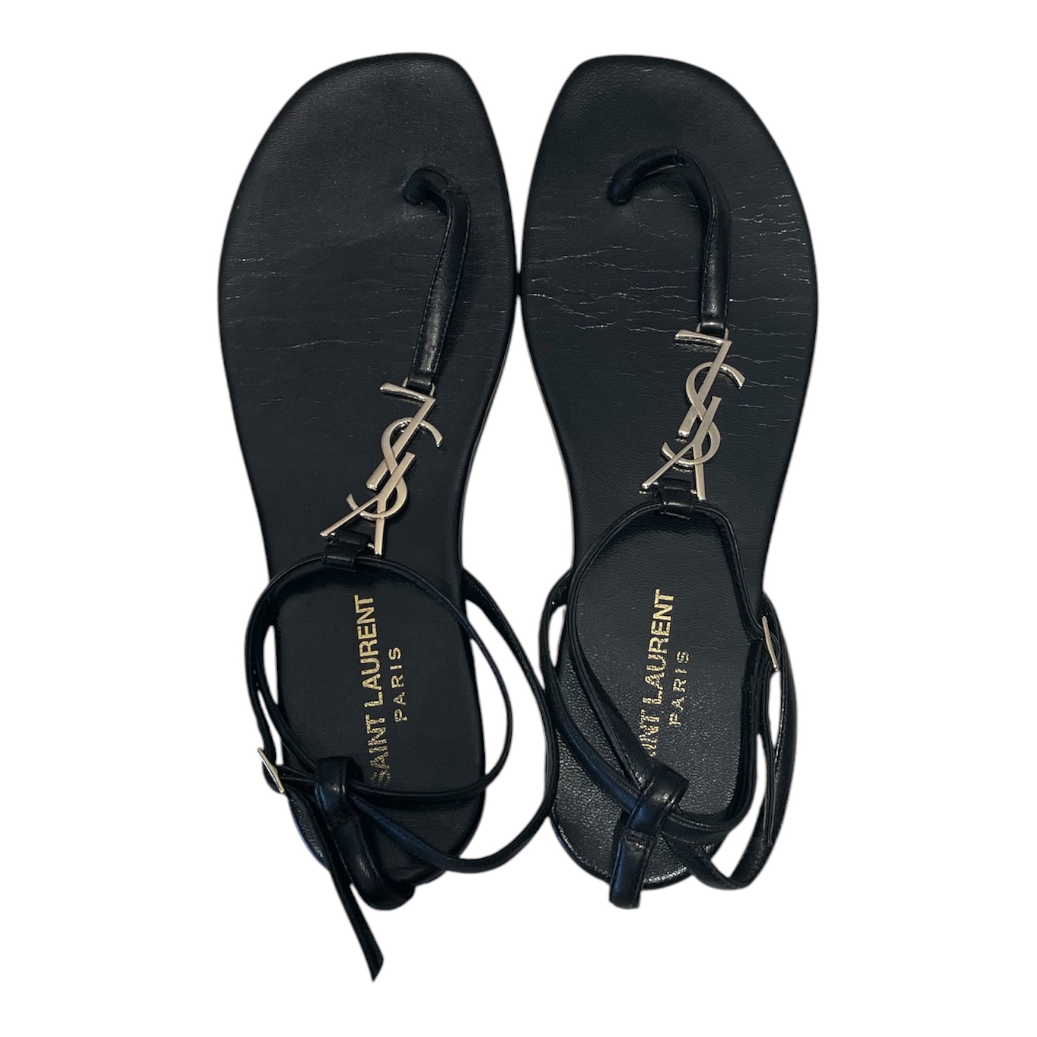 SAINT LAURENT/Sandals/EU 38.5/Leather/BLK/Cassandra Gold view 3