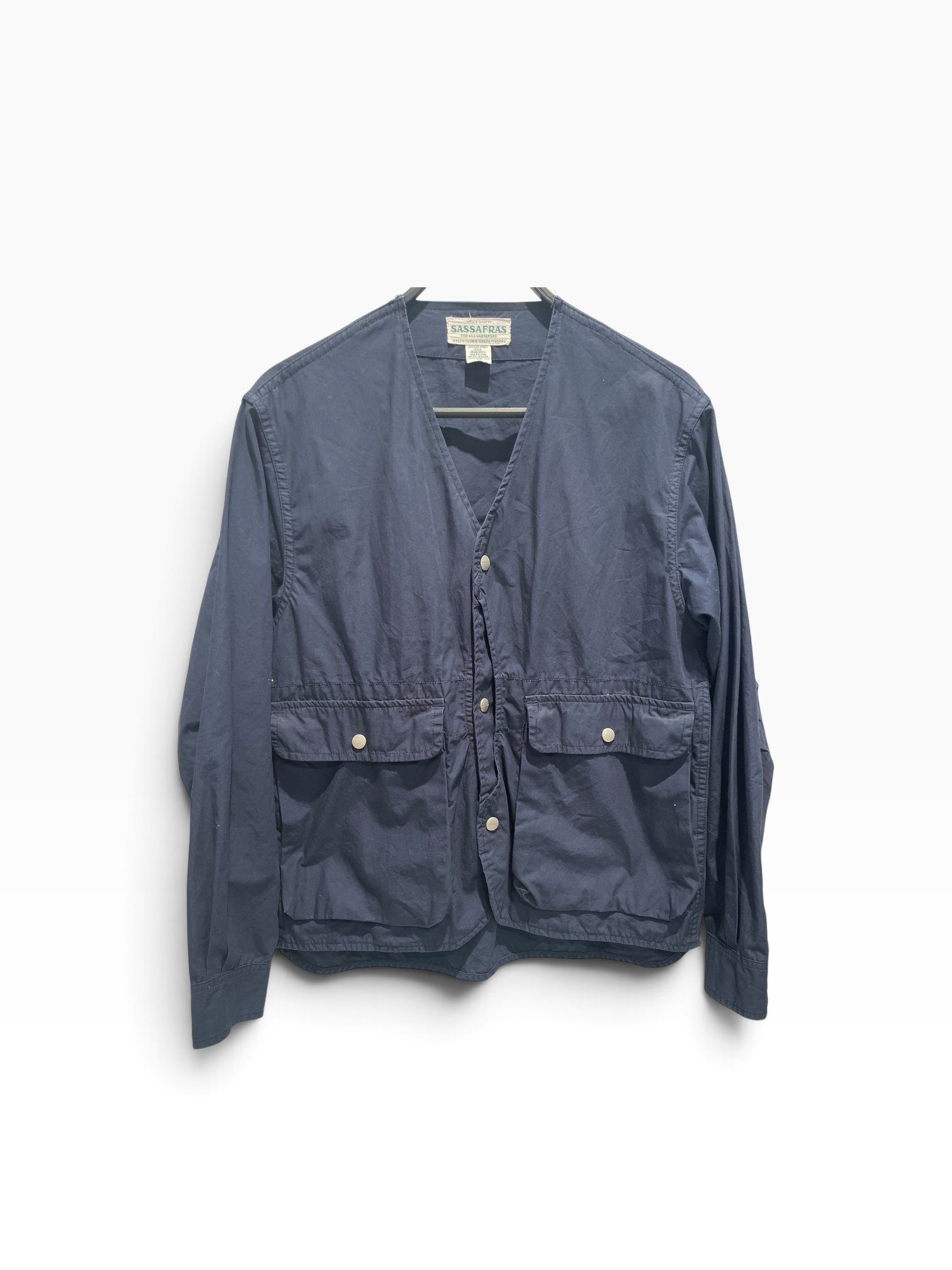 SASSAFRAS/Jacket/S/Cotton/NVY/Colarless double chest pocket view 1