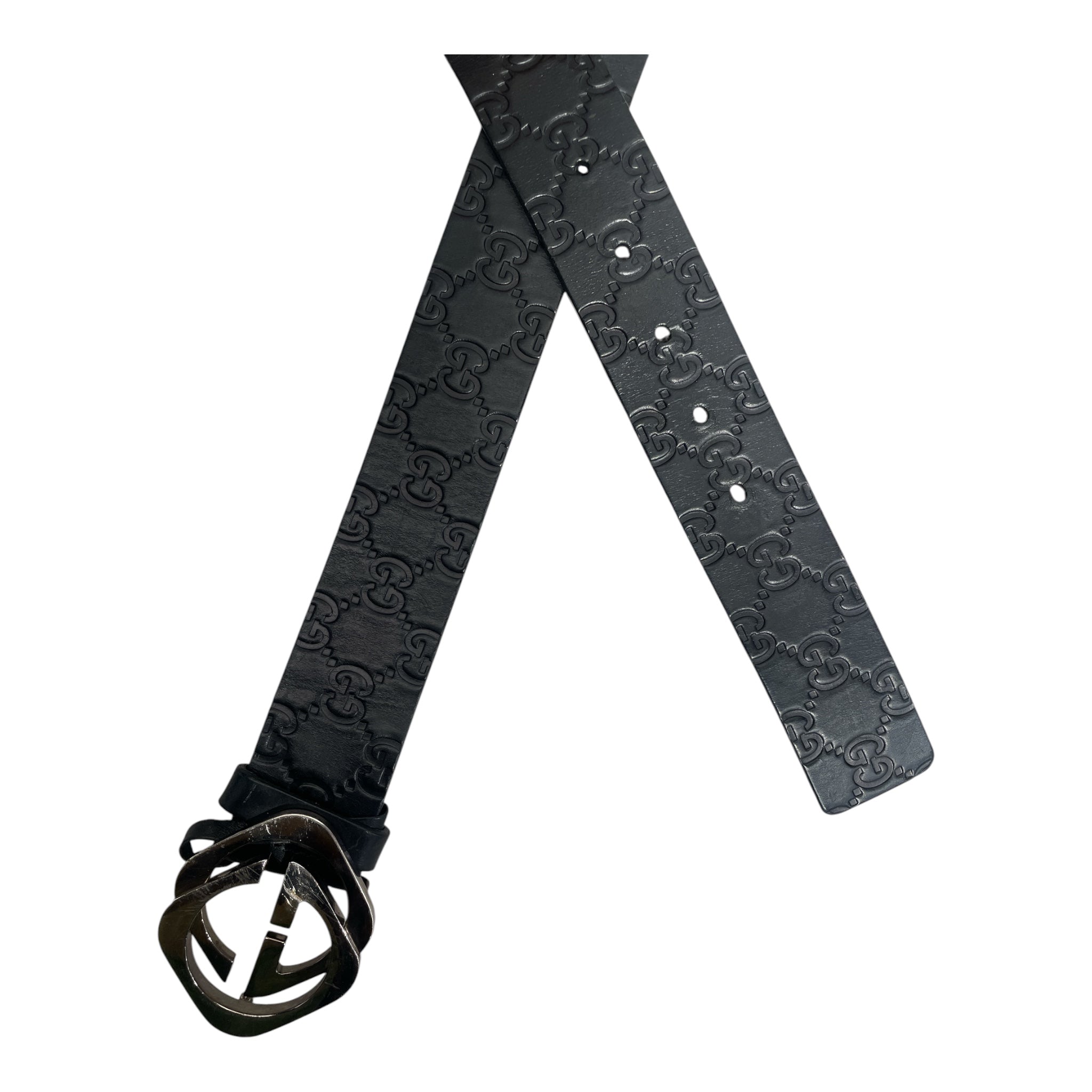 GUCCI/Belt/Leather/BLK/INTERLOCKING GG LOGO view 2