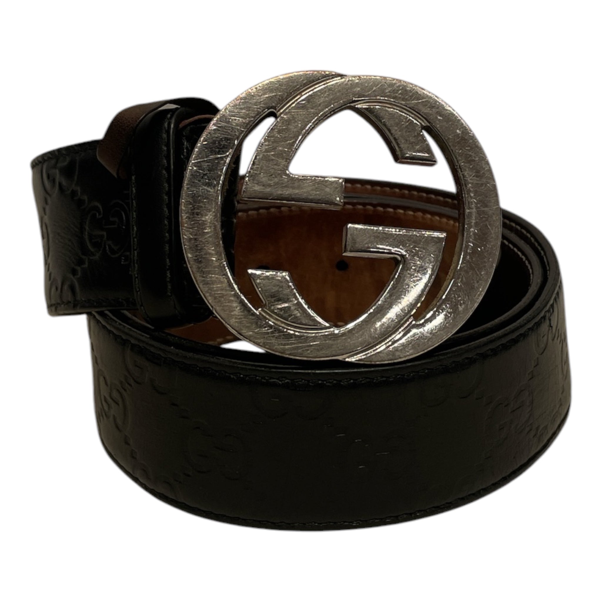GUCCI/Belt/Leather/BLK/INTERLOCK G BUCKLE view 1