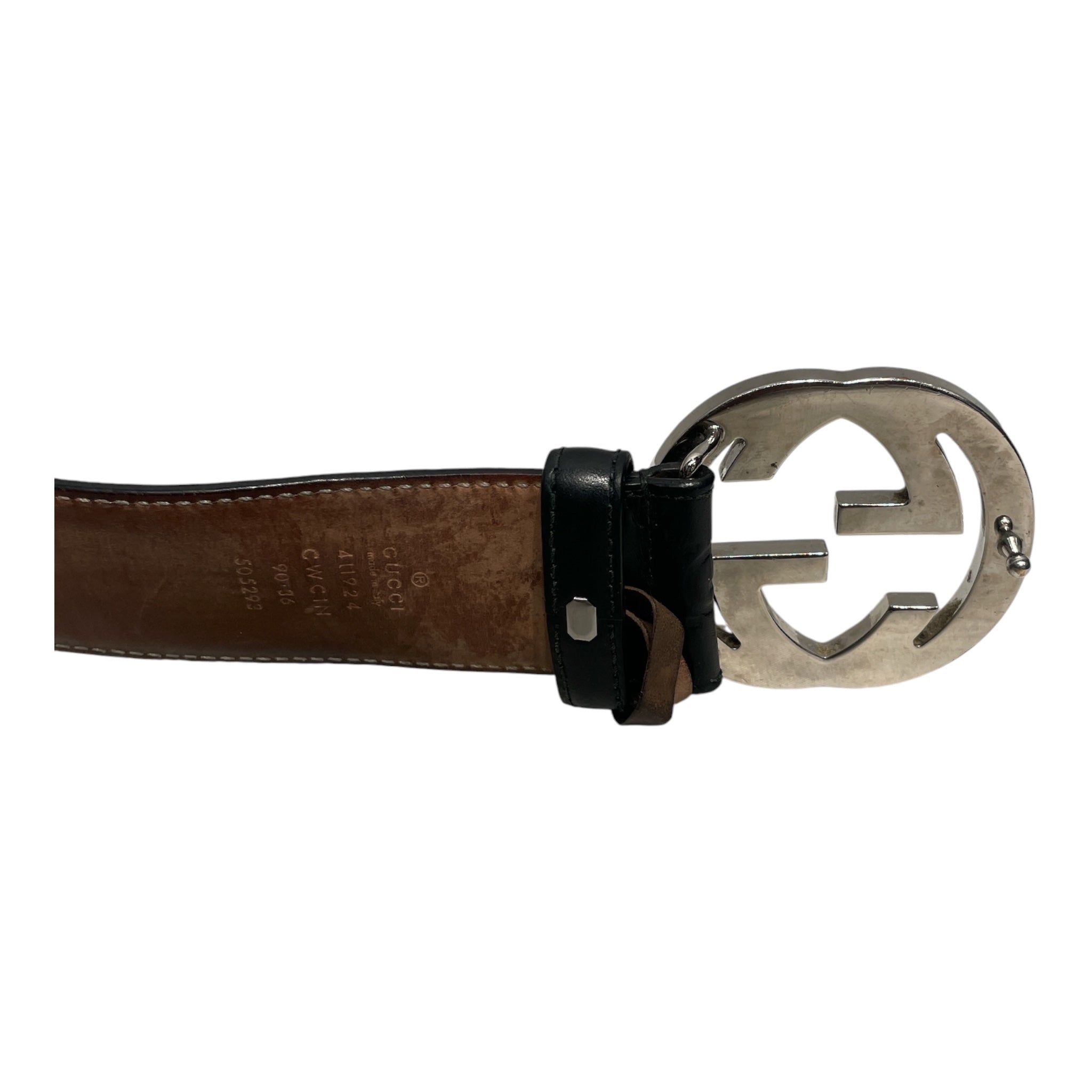 GUCCI/Belt/Leather/BLK/INTERLOCK G BUCKLE view 3