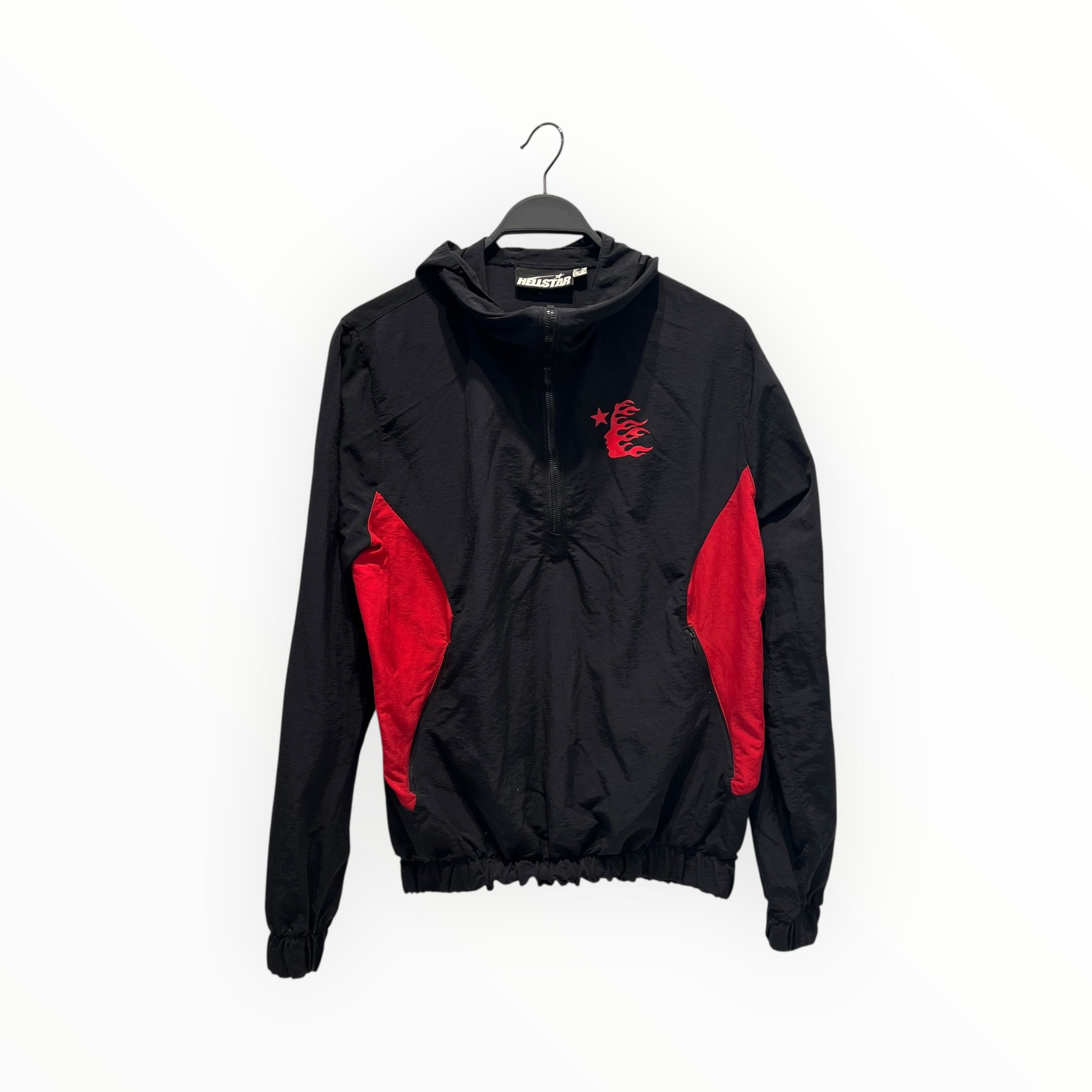 HELLSTAR/Windbreaker/XS/Acrylic/BLK/RED AND BLACK LOGO ON CHEST view 1