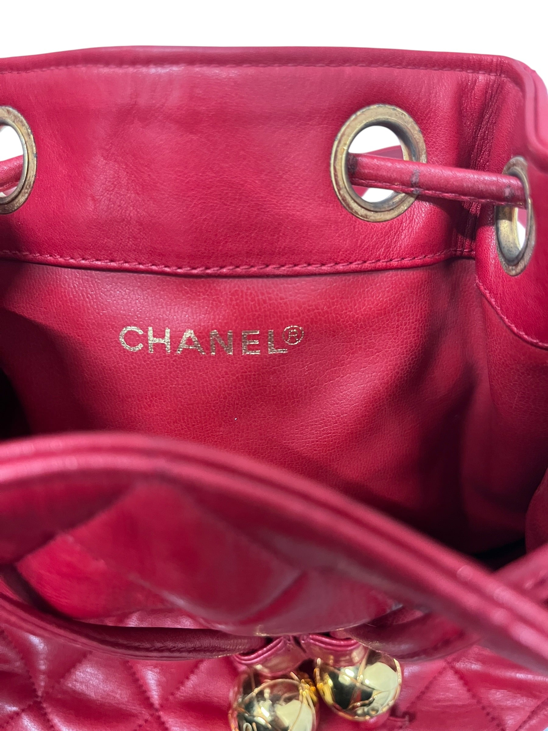 CHANEL/Cross Body Bag/Leather/RED/QUILTED CAVIAR BUCKET BAG view 3