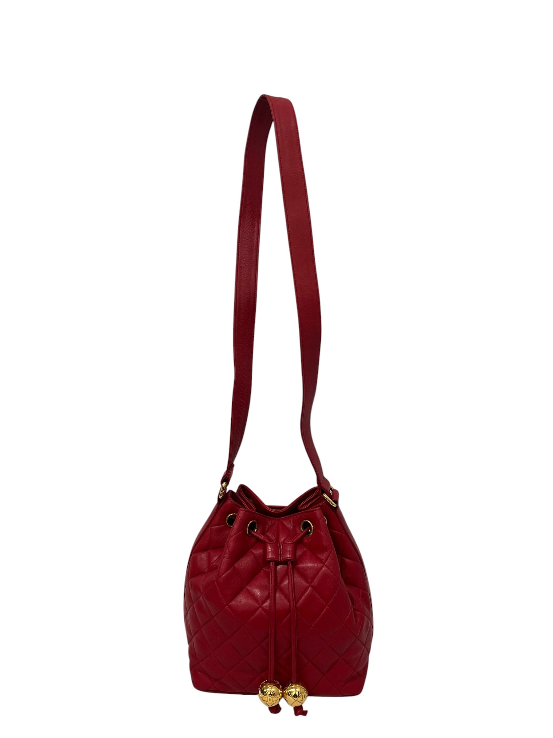 CHANEL/Cross Body Bag/Leather/RED/QUILTED CAVIAR BUCKET BAG view 1