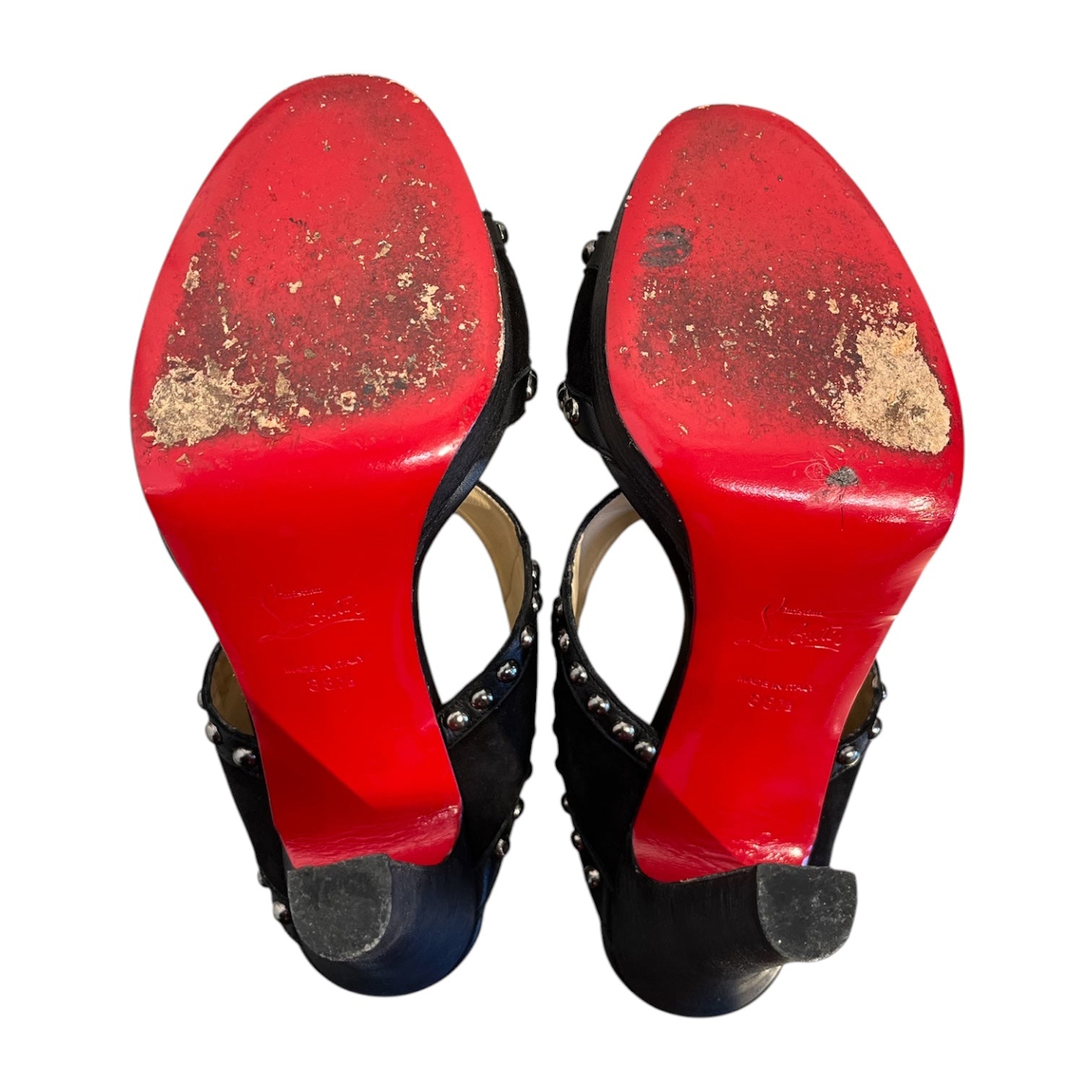 Christian Louboutin/Heels/EU 38.5/Leather/BLK/Open-Toe/CIRCLE STUDDED view 4