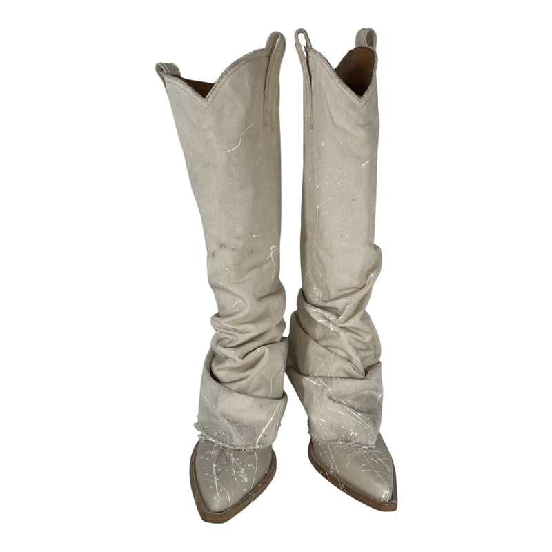 R13/Western Boots/EU 42/All Over Print/Leather/CRM/COWBOY SLOUCH