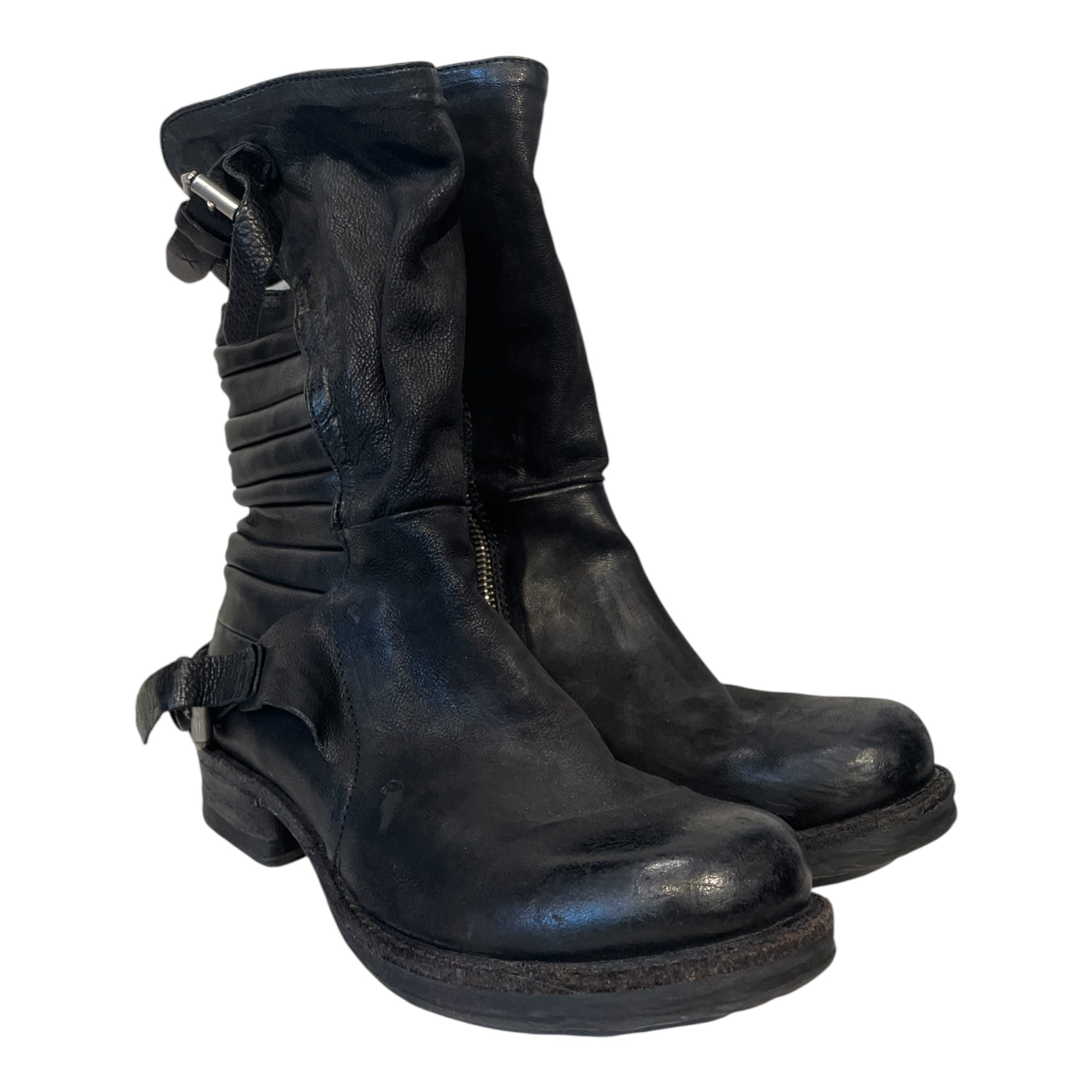 A.S.98/Long Boots/EU 38/Leather/BLK/SIDEZIP BOOT view 1