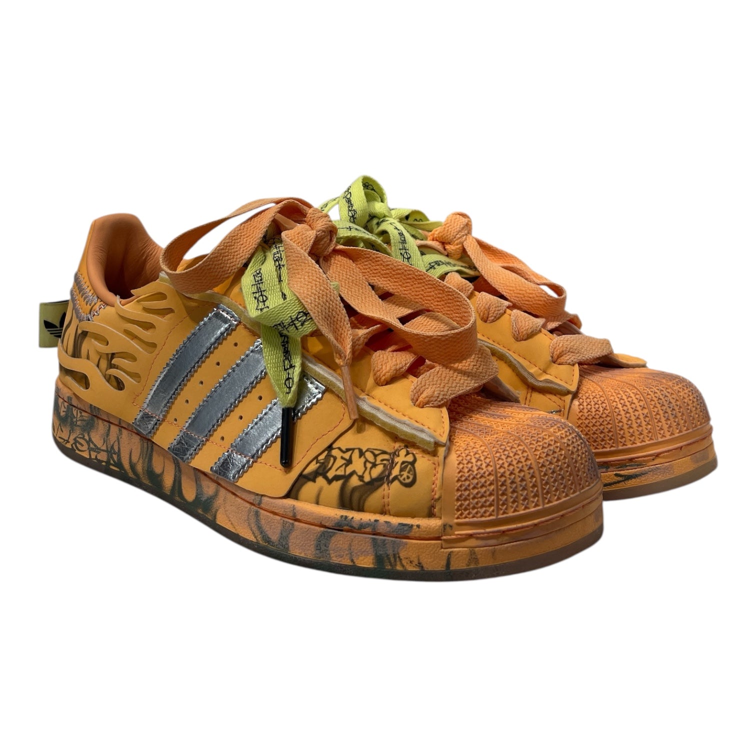 adidas/HELLSTAR/Low-Sneakers/US 10.5/Leather/ORN/SILVERSTRIPES/FLAMES view 1