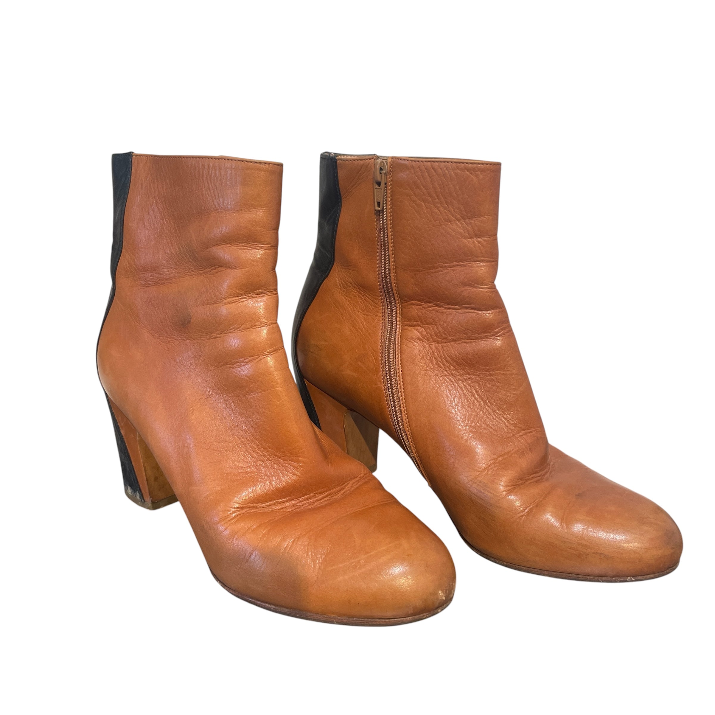 Maison Margiela/Ankle Boots/EU 38/Leather/BRW/Leather Zipped Ankle Round Toe view 1