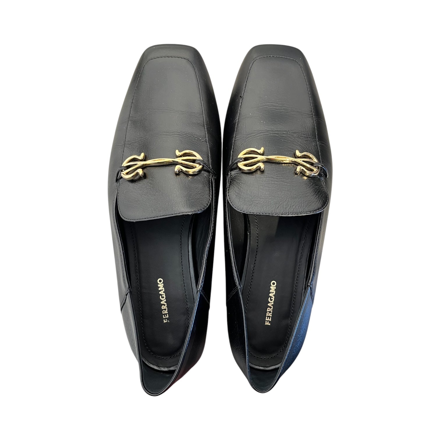 Salvatore Ferragamo/Loafers/US 7.5/Leather/BLK/GOLD CHAIN view 3