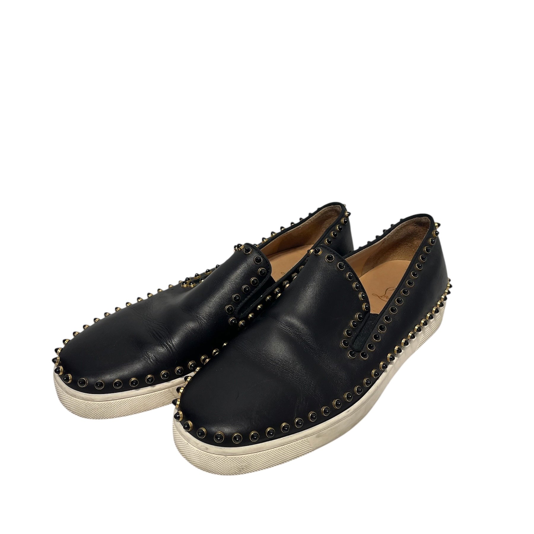 Christian Louboutin/Flat Shoes/EU 42/Leather/BLK/Slip-on Spike