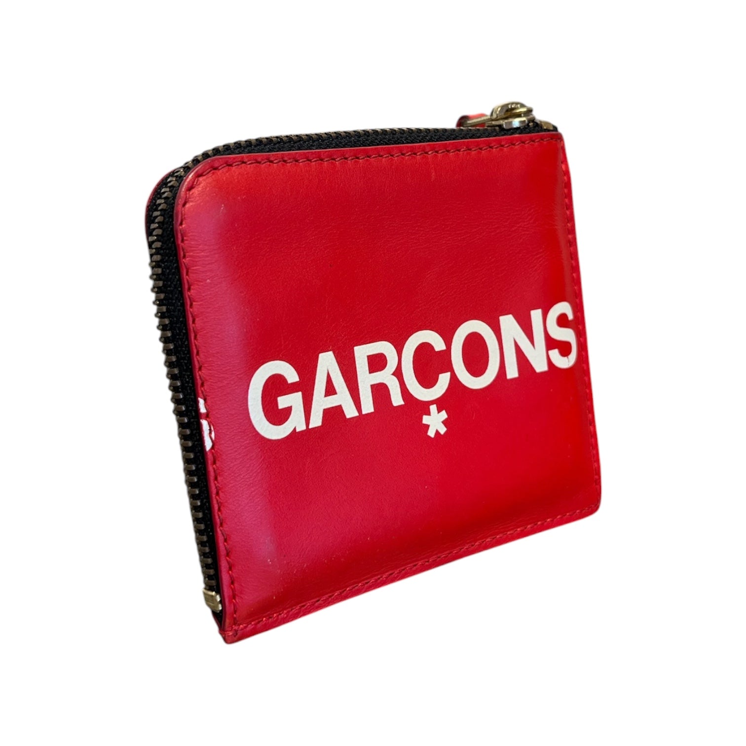 COMME des GARCONS/Coin Wallet/Leather/RED/M's/WHT TEXT / GOLD ZIPPER view 2