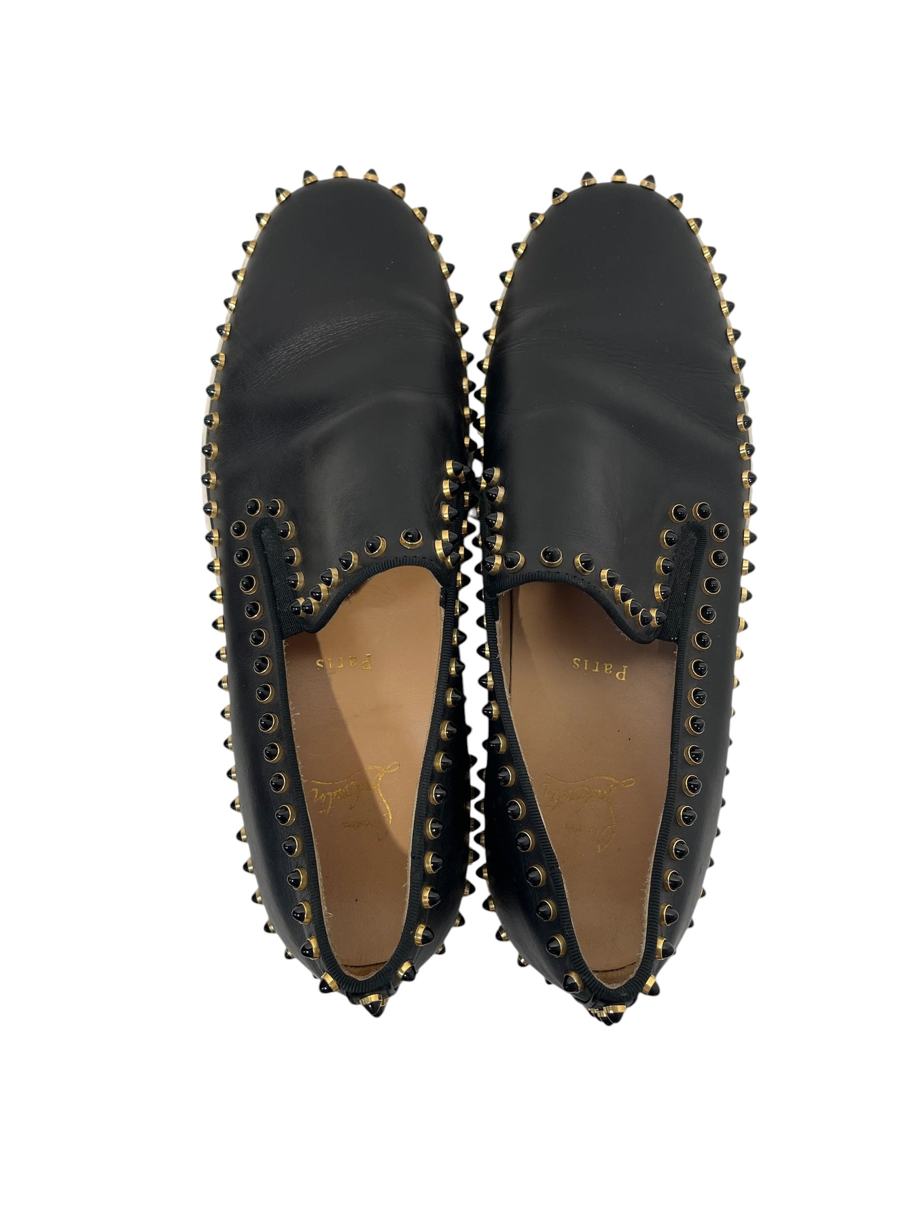 Christian Louboutin/Flat Shoes/EU 42/Leather/BLK/Slip-on Spike view 3