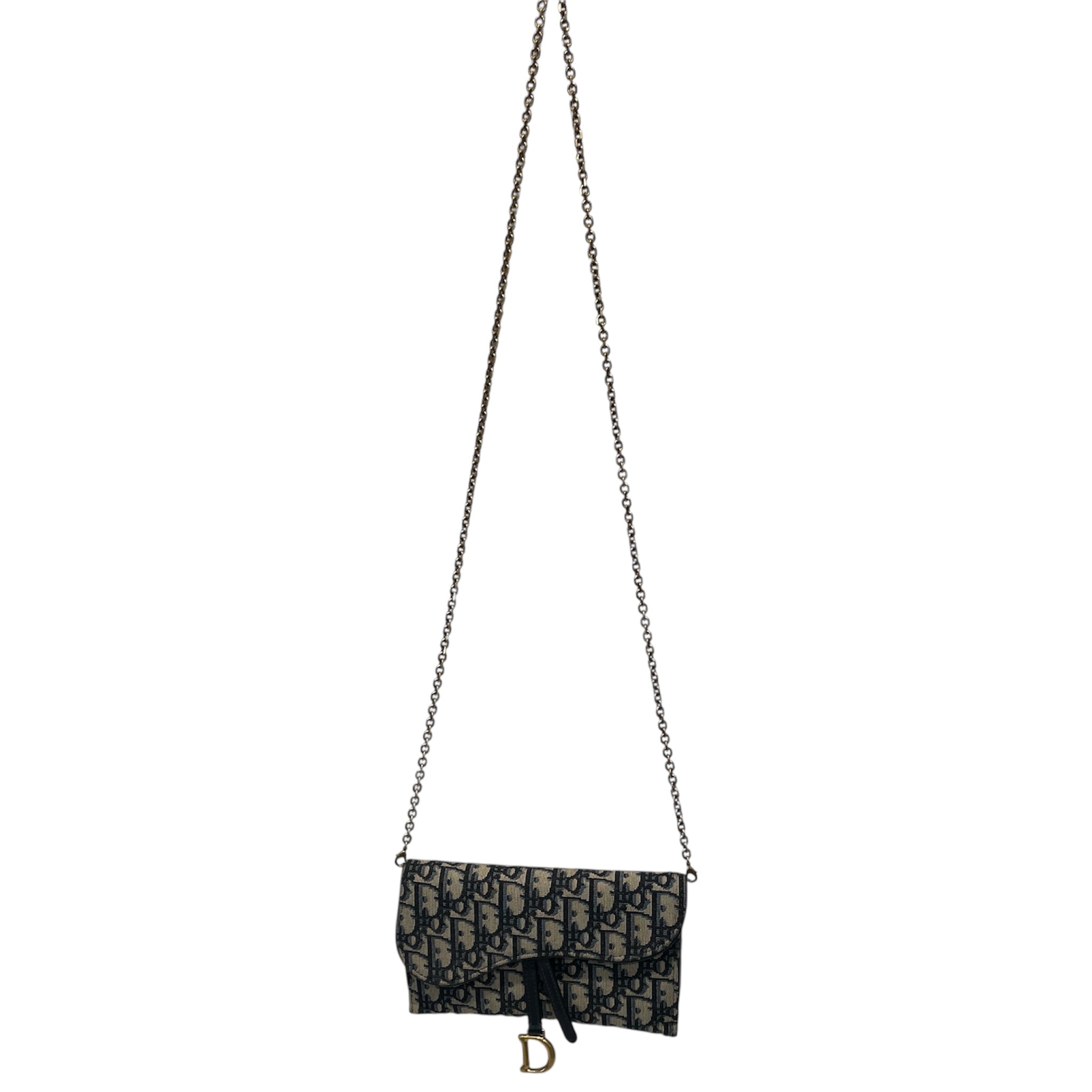 Christian Dior/Cross Body Bag/Monogram/Cotton/NVY/OBLIQUE SADDLE WALLET ON CHAIN view 1