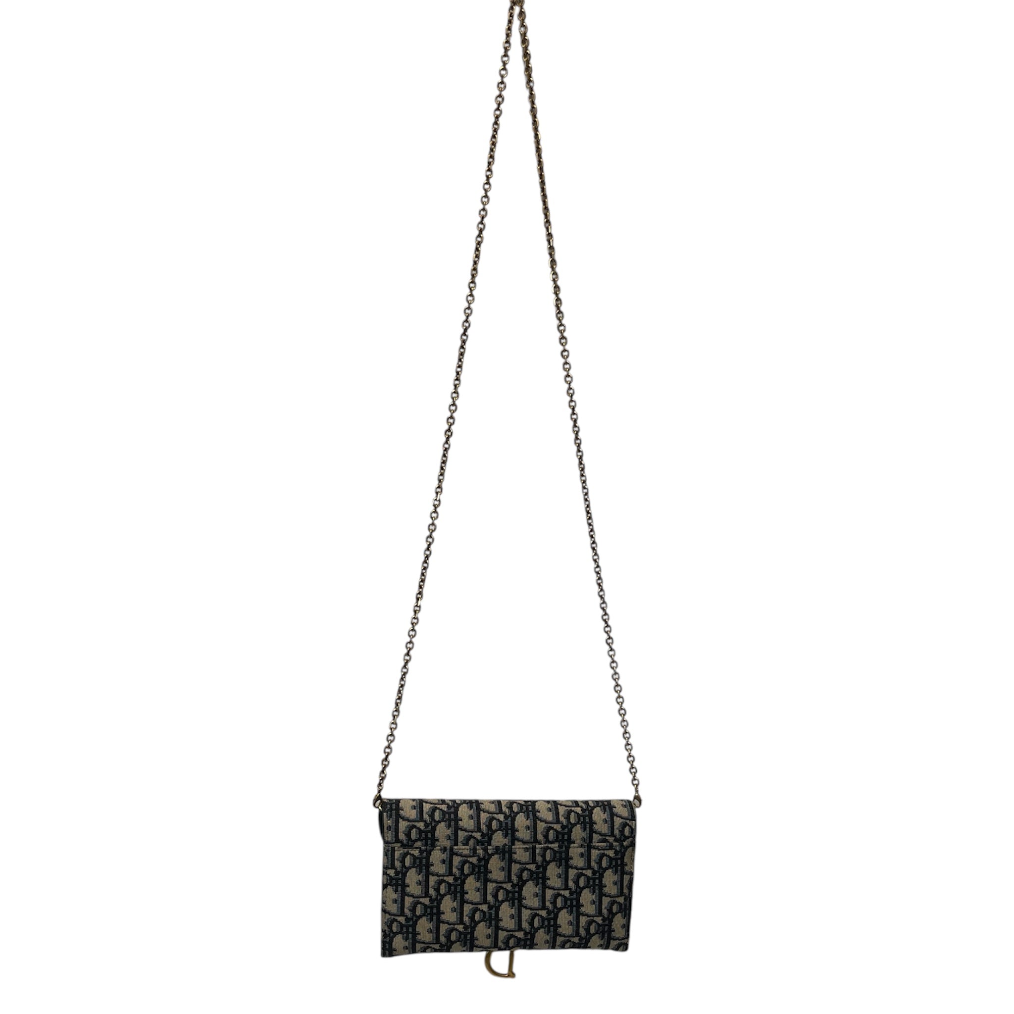 Christian Dior/Cross Body Bag/Monogram/Cotton/NVY/OBLIQUE SADDLE WALLET ON CHAIN view 2
