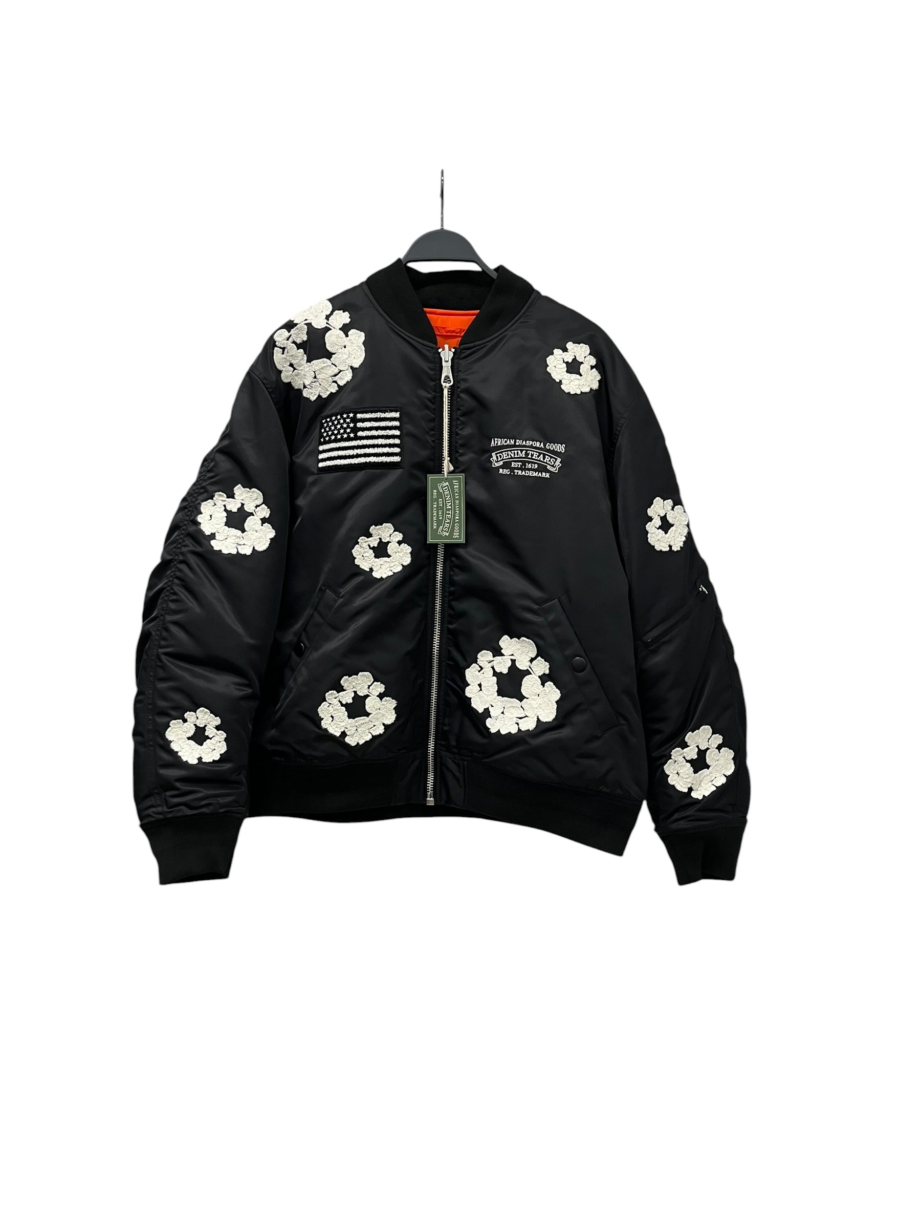 DENIM TEARS/Jacket/XL/Nylon/BLK/All Over Print/COTTON WREATH BOMBER view 1