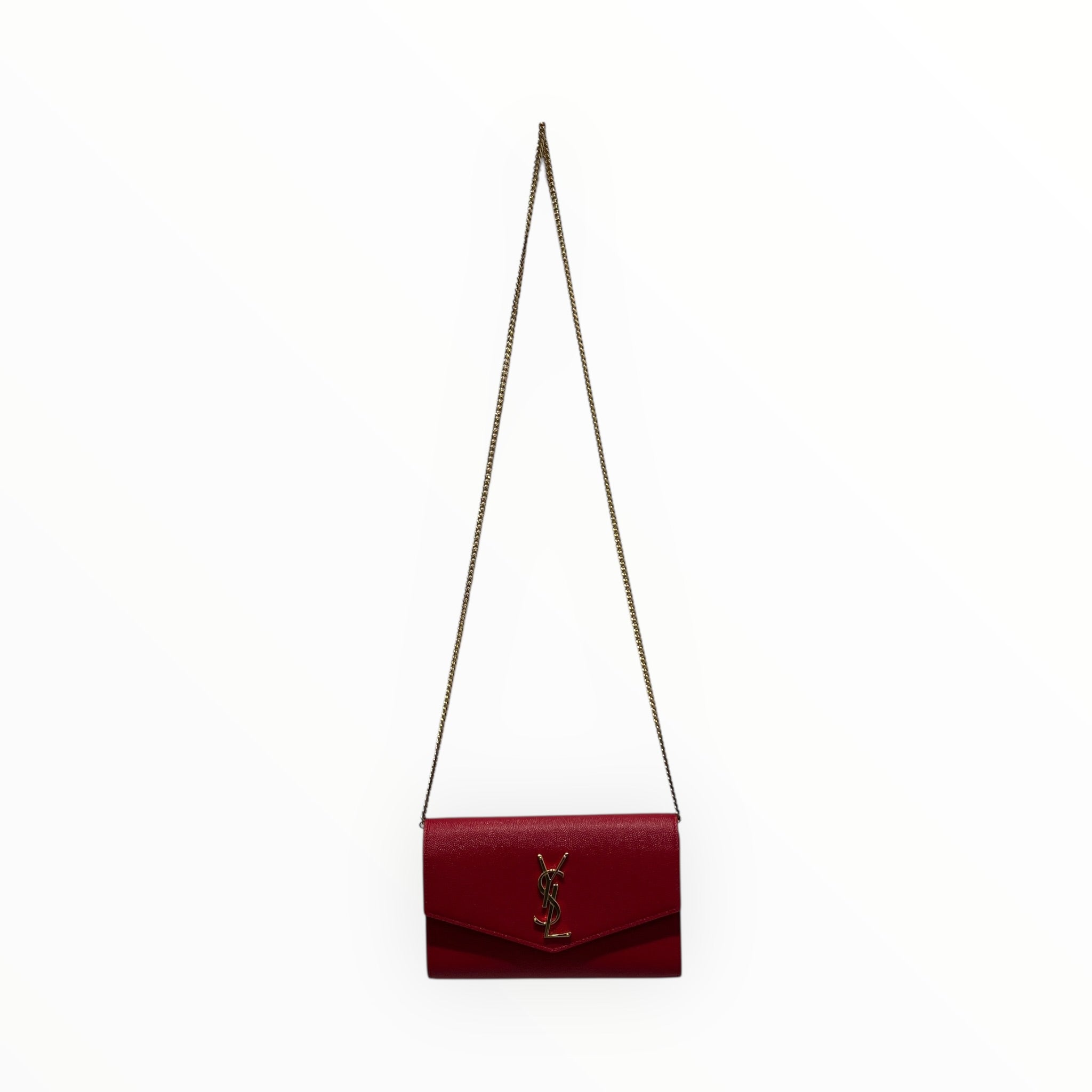 SAINT LAURENT/Cross Body Bag/Leather/RED/UPTOWN GOLD CHAIN WALLET GRAIN view 1