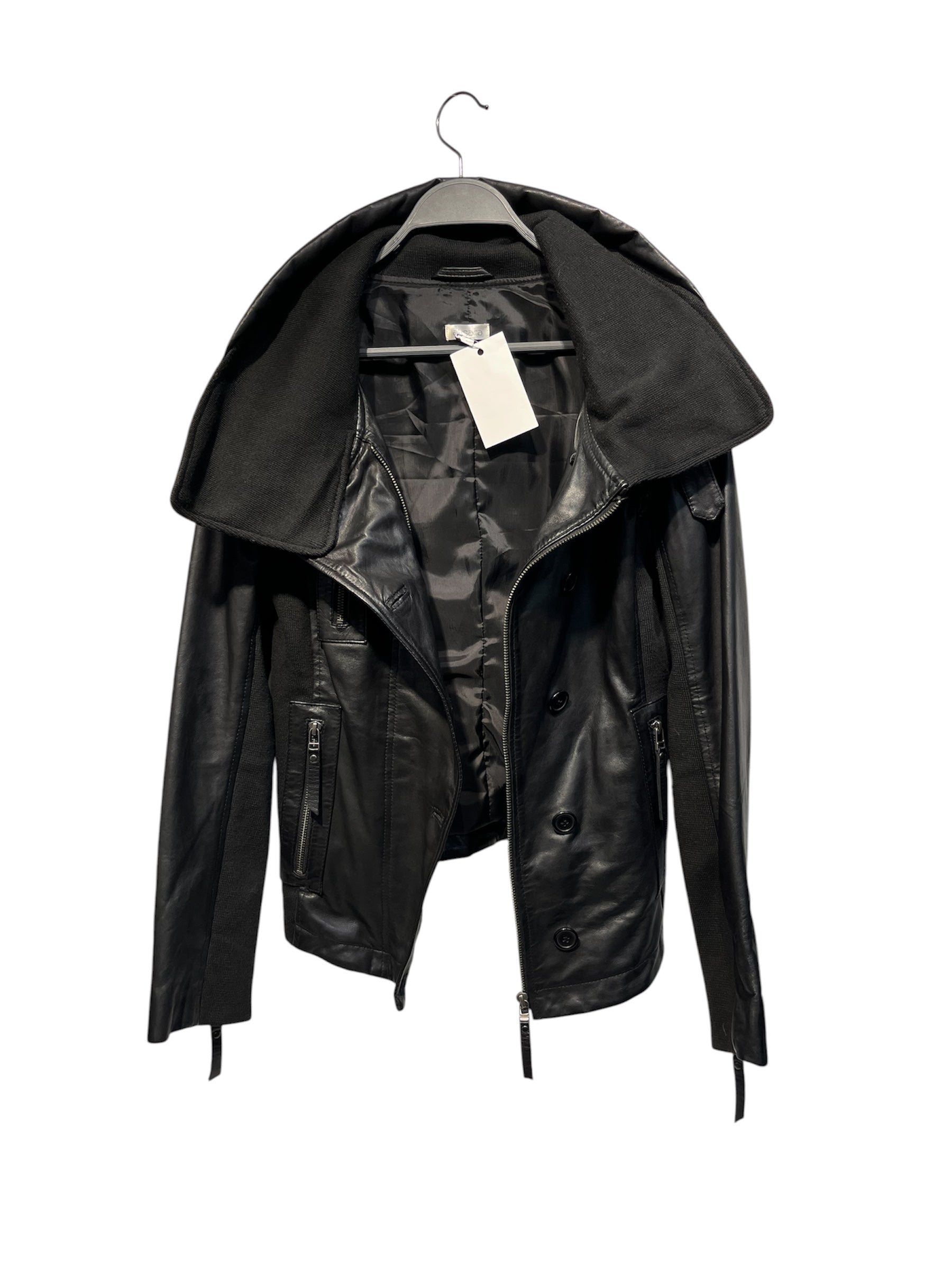 Aksara/Leather Jkt/S/Leather/BLK/biker jckt with collar view 1