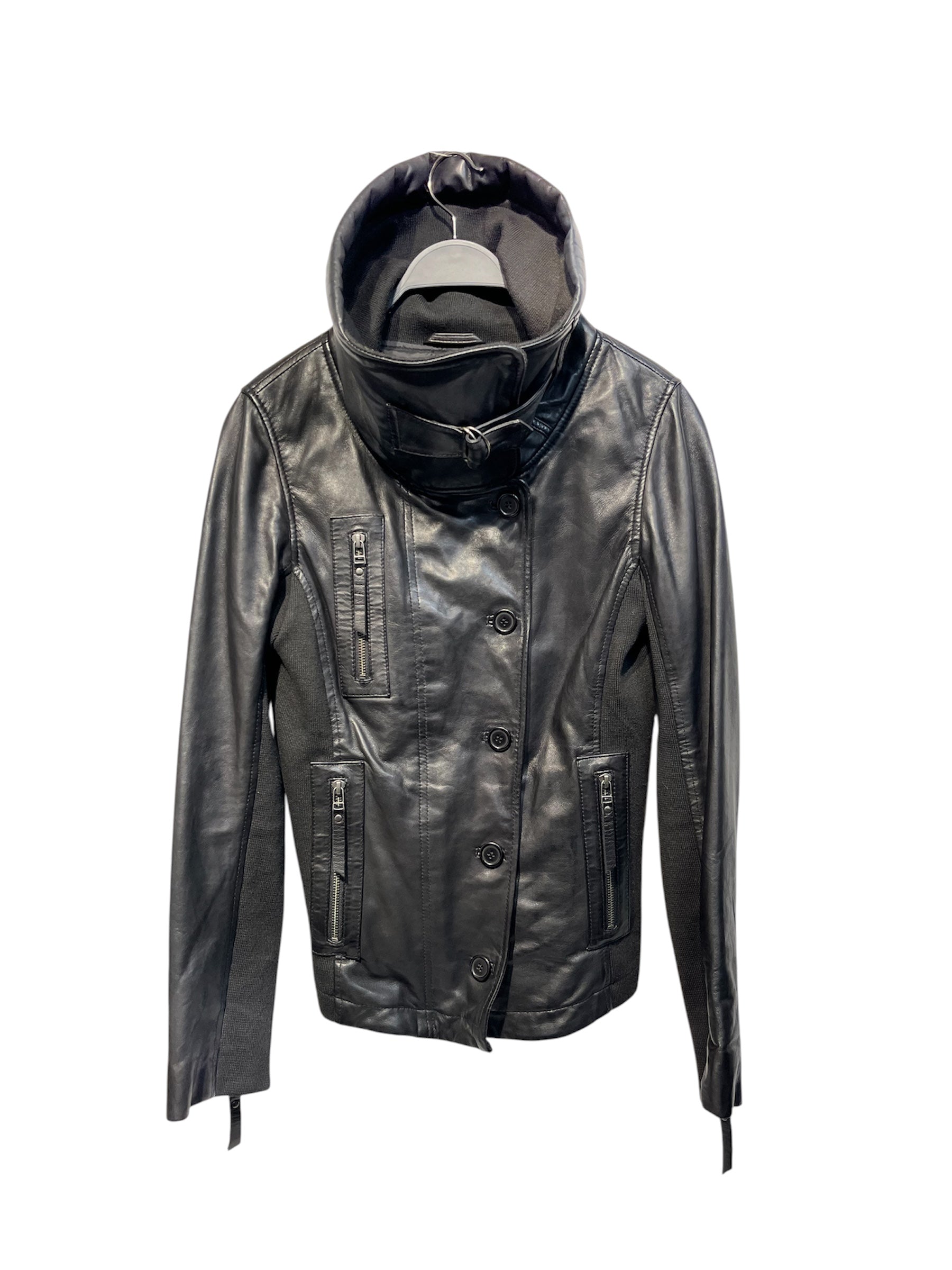 Aksara/Leather Jkt/S/Leather/BLK/biker jckt with collar view 2